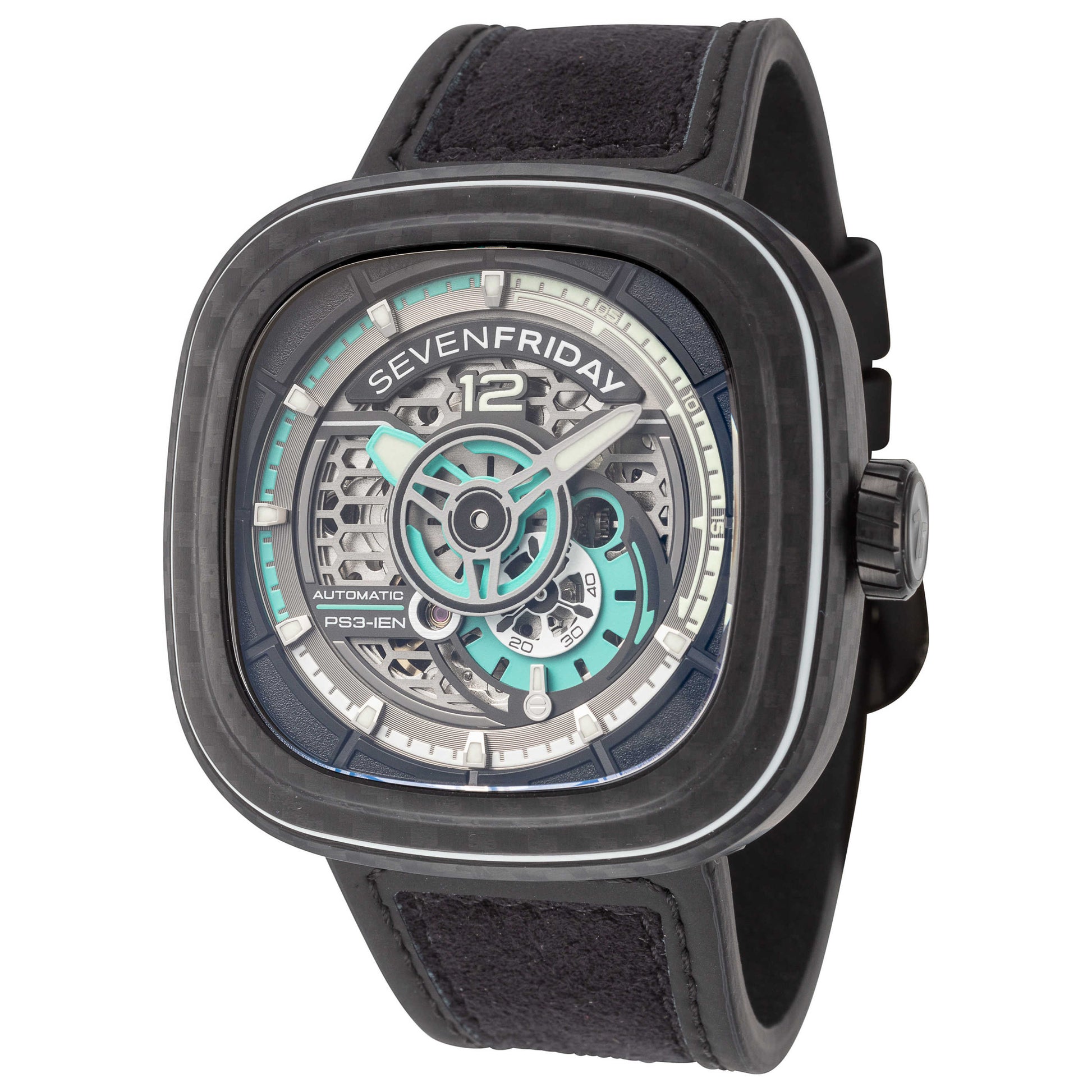Front view of Sevenfriday Jade Carbon Men's Automatic Watch PS3-01