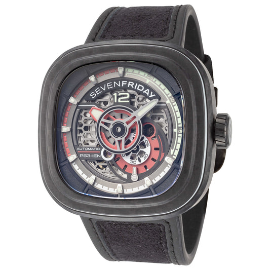 Front view of Sevenfriday Ruby Carbon Men's Automatic Watch PS3-02