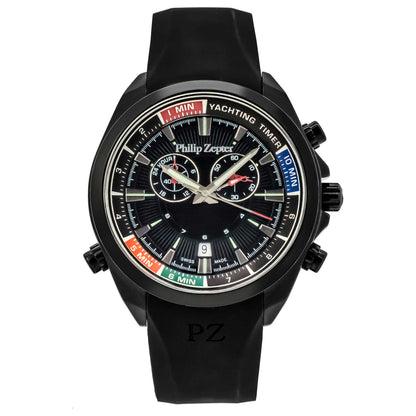 Front view of Philip Zepter Yachting Timer Men's Quartz Watch PZYT-BLK