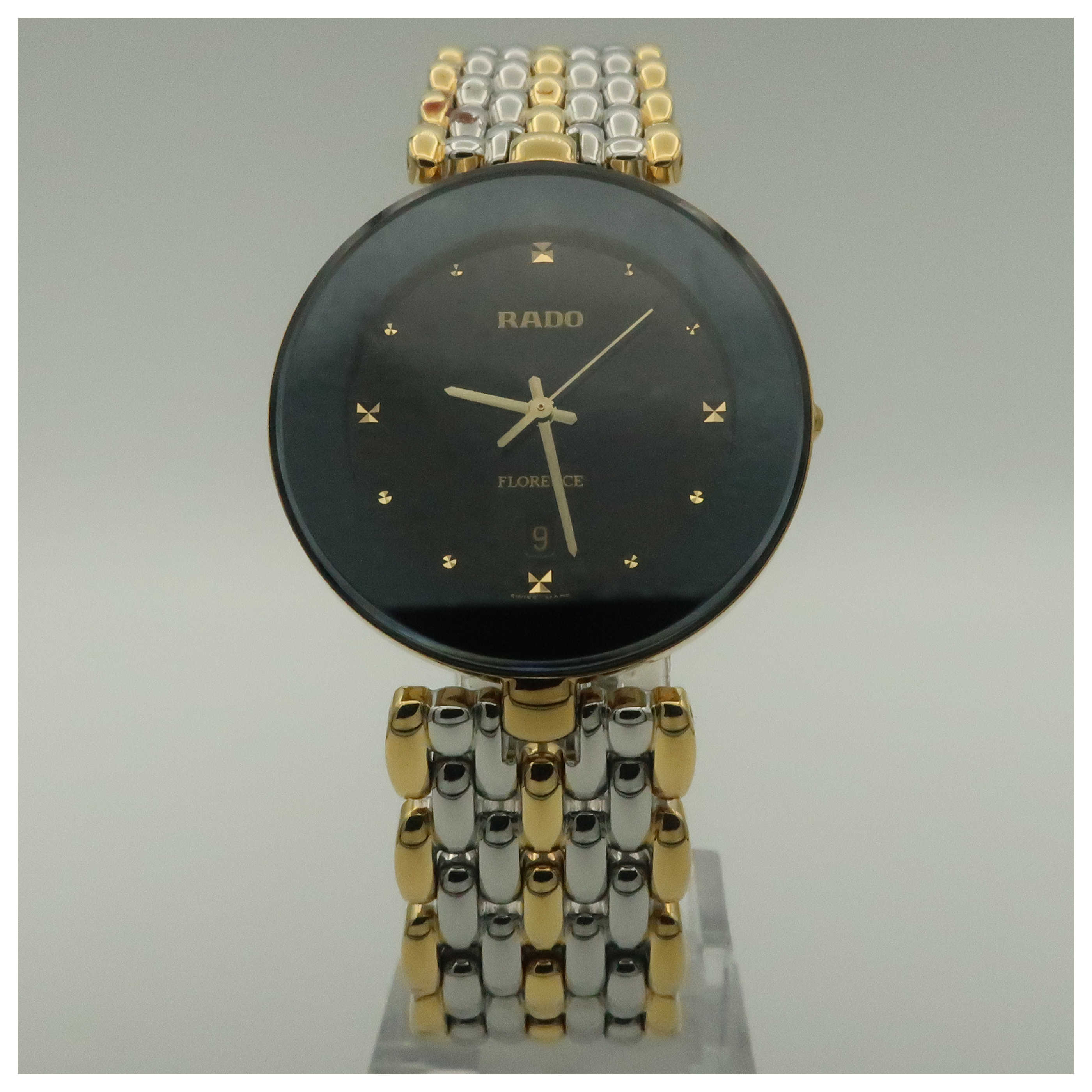 RADO FLORENCE ブラック ゴールド ペア腕時計 Rado Florence Classic Diamonds Stainless Steel Black Dial Womens