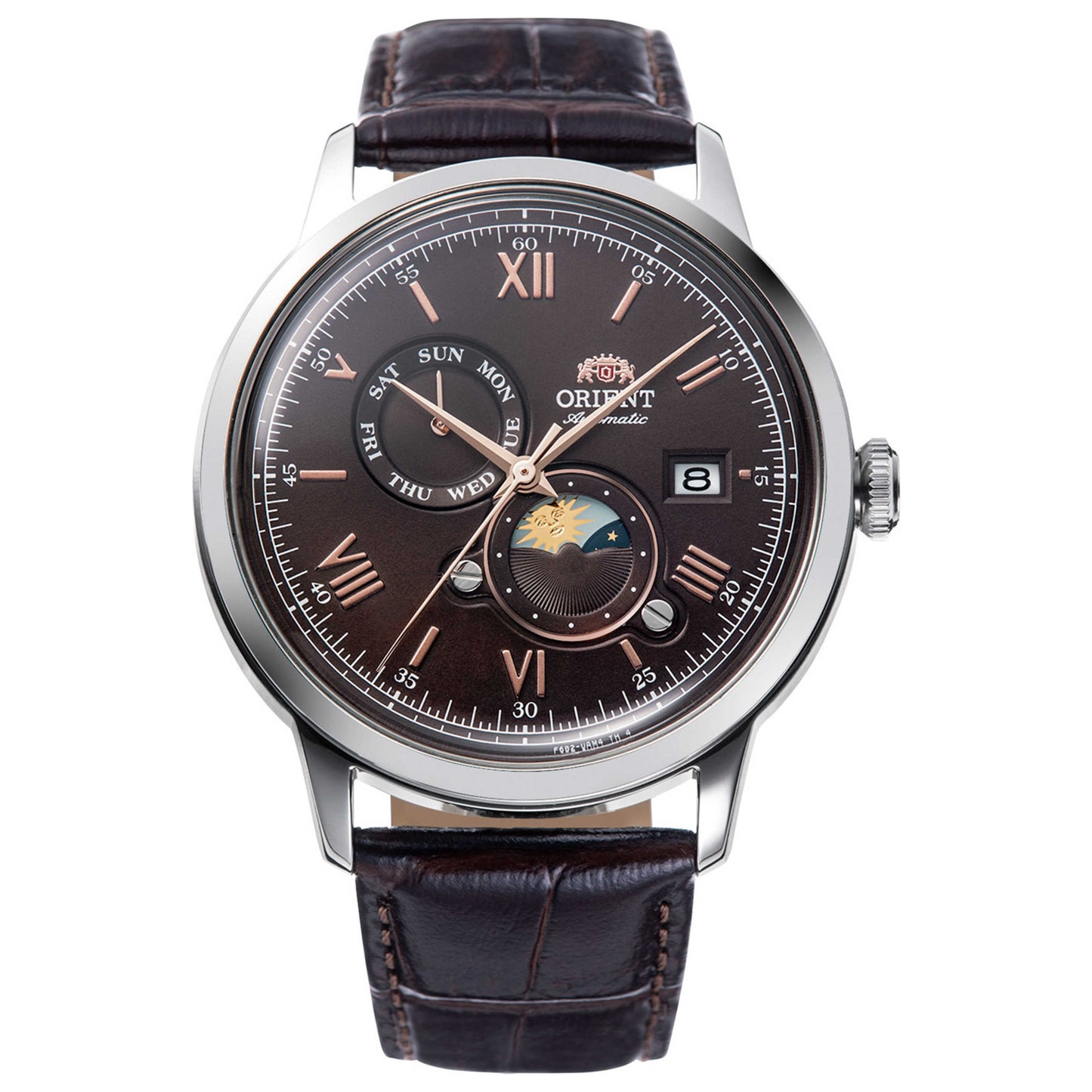 Front view of Orient Bambino Sun & Moon Men's Automatic Watch RA-AK0804Y