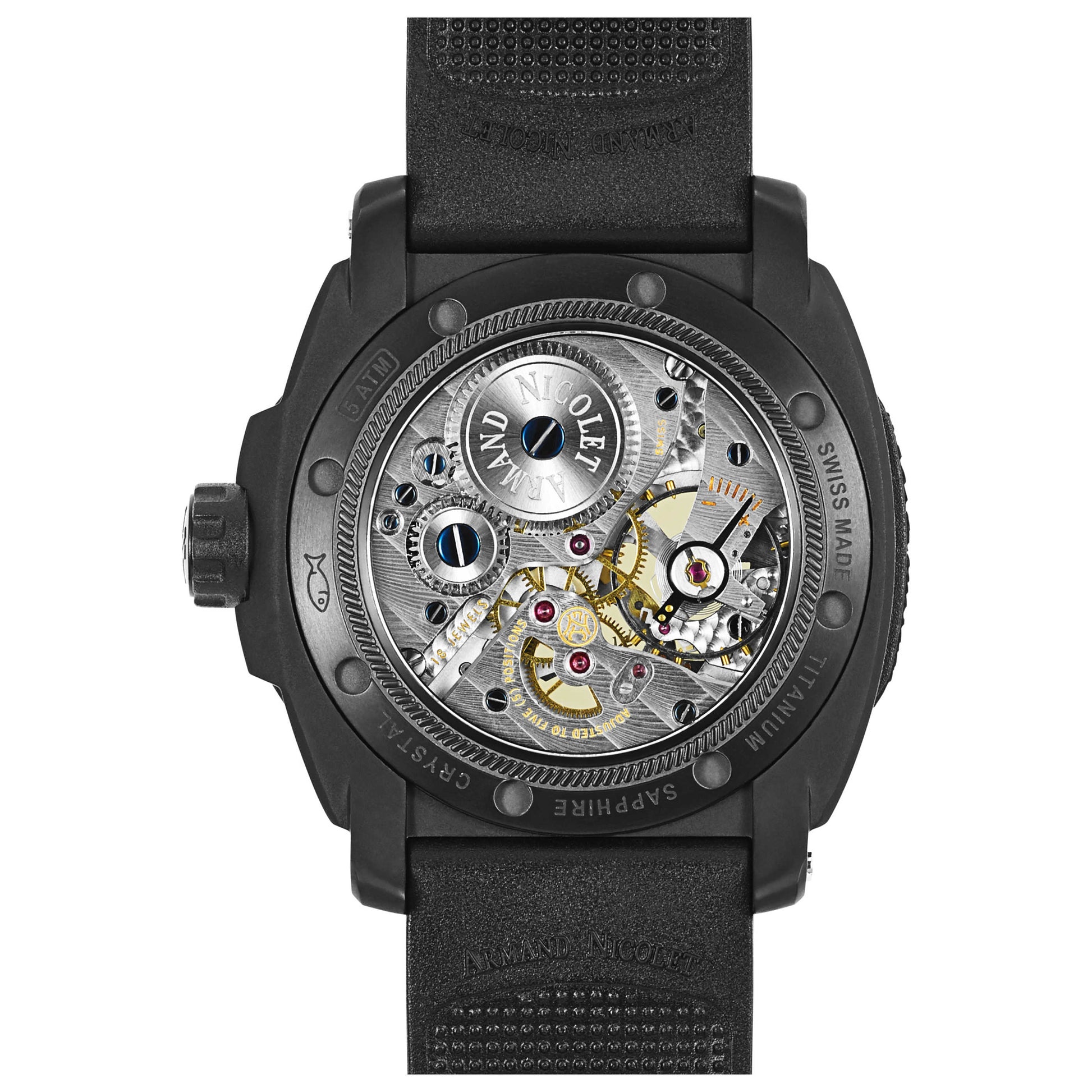 Back view of Armand Nicolet L09 Men's Manual-Wind Watch S619AQN-BU-G9610