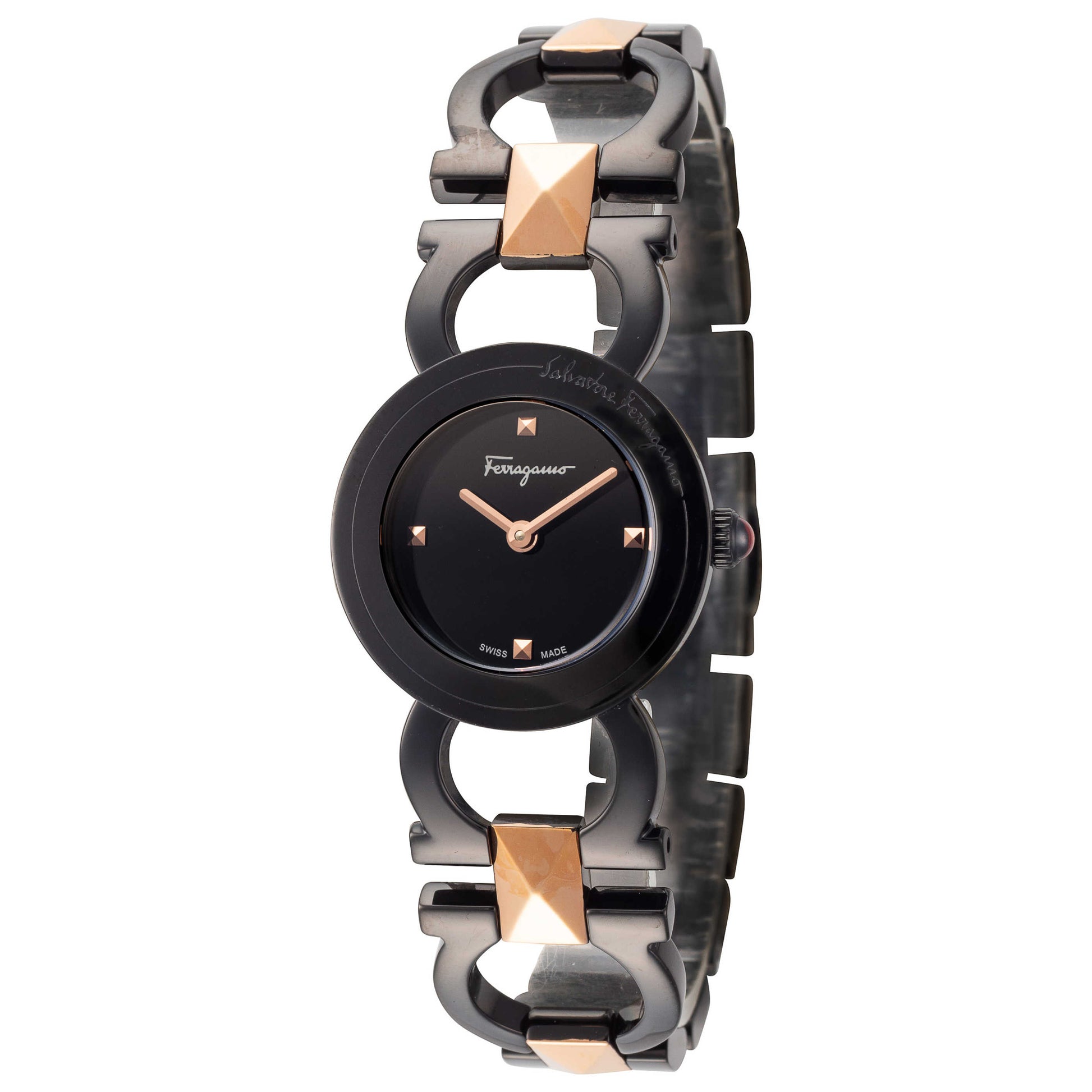 Front view of Ferragamo Double Gancini Stud Women's Quartz Watch SFMI00422