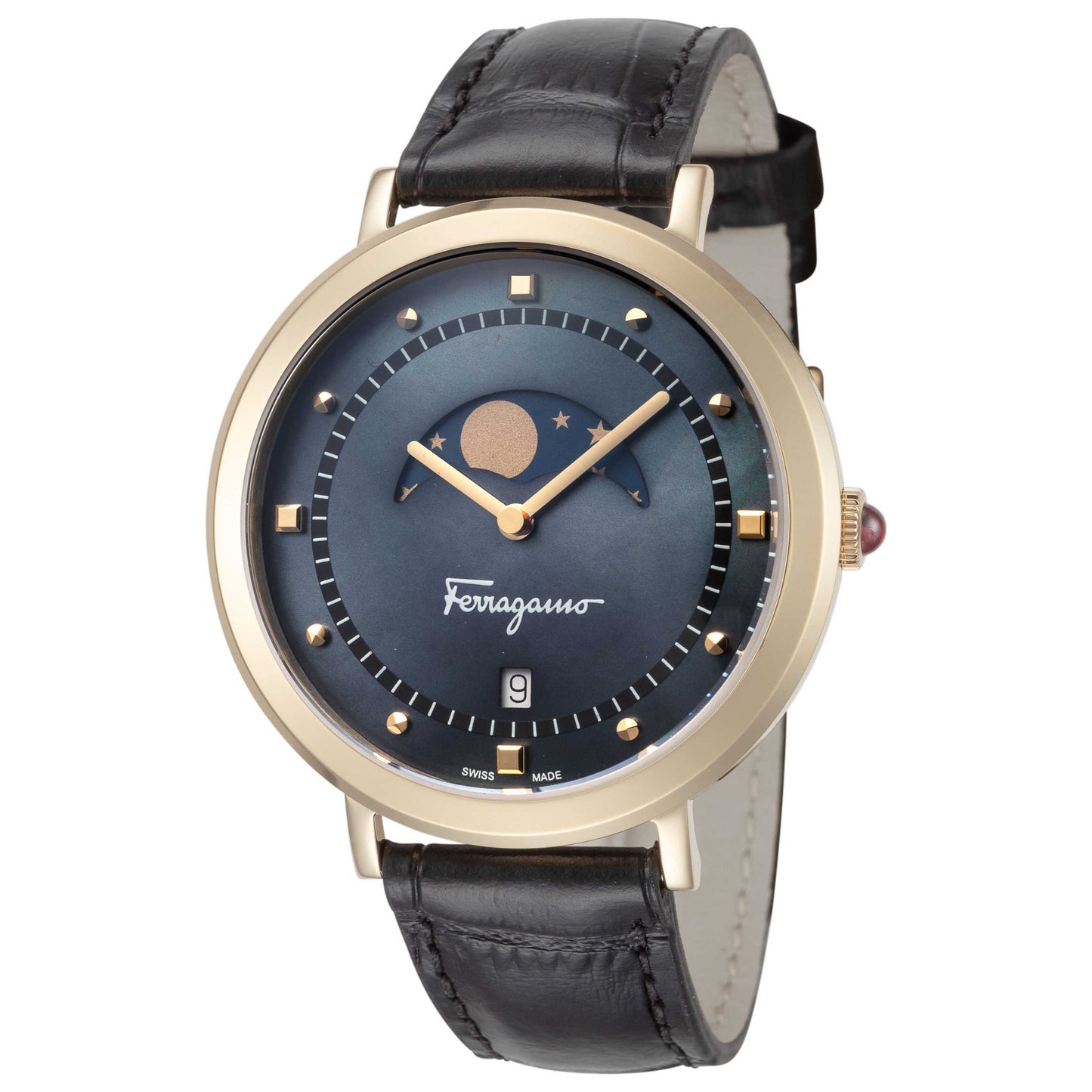 Front view of Ferragamo Logomania Moon Phase Women's Quartz Watch SFUH00221