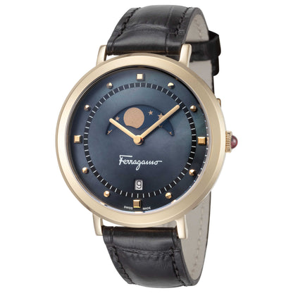 Front view of Ferragamo Logomania Moon Phase Women's Quartz Watch SFUH00221