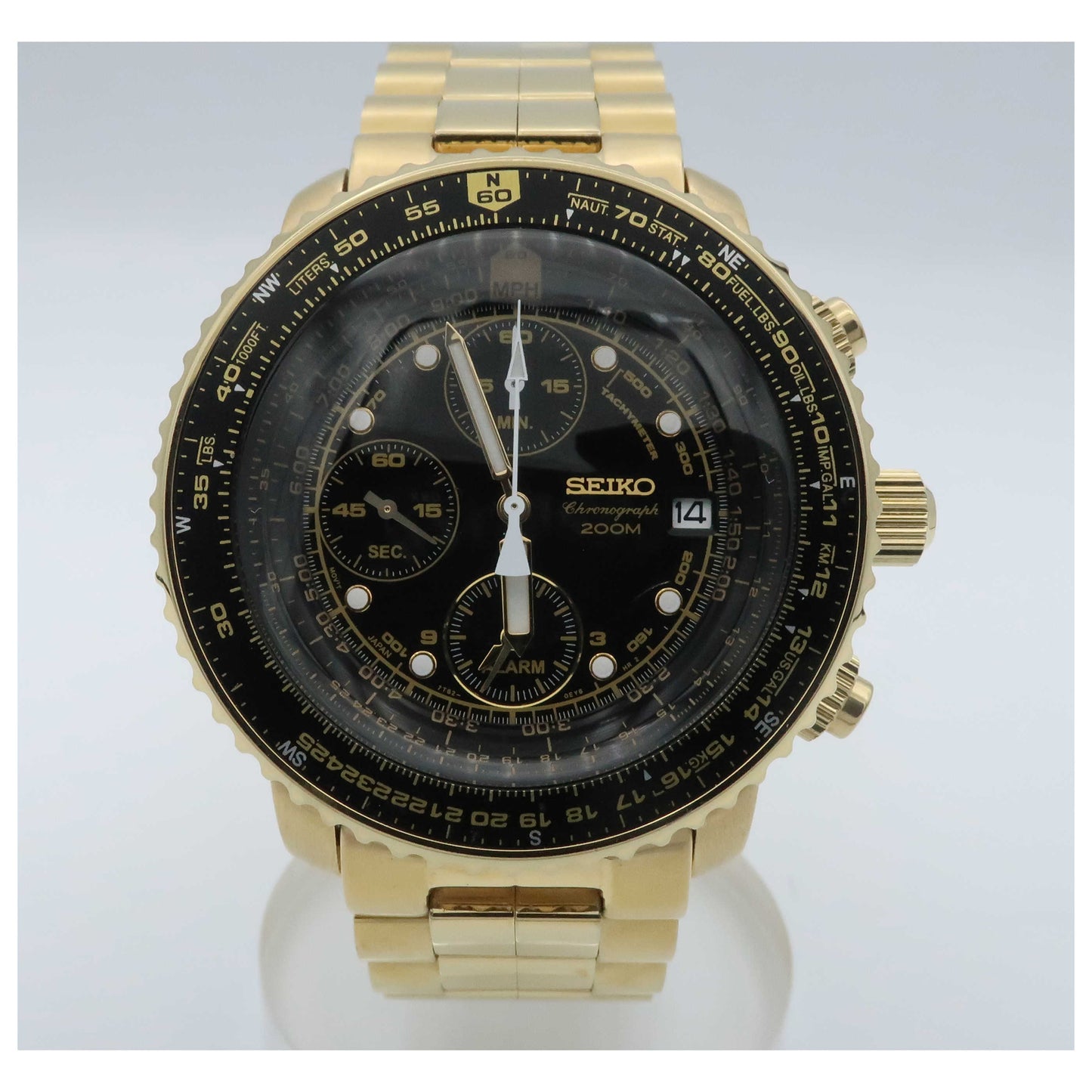 Front view of Seiko Alarm Chronograph Men's Watch SNA414-PO