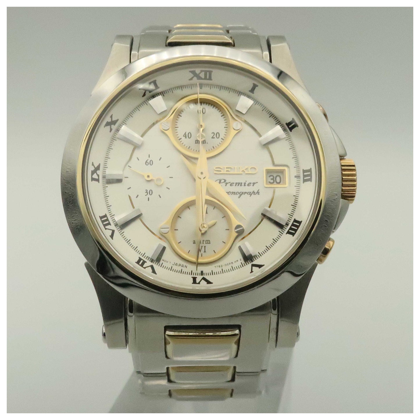 Front view of Seiko Premier Men's Quartz Watch SNA586-PO