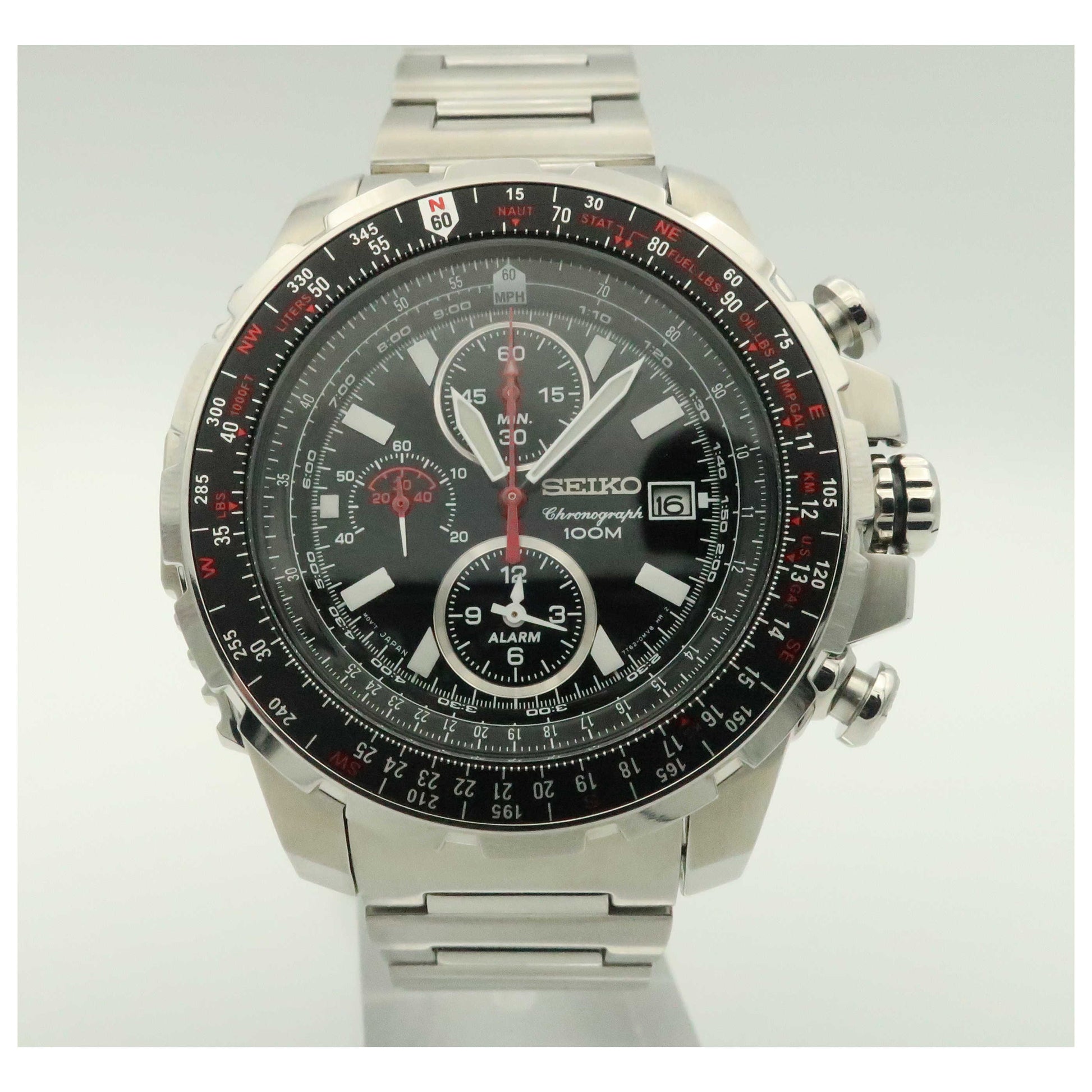 Front view of Seiko Flightmaster Men's Quartz Watch SNAD05-SD