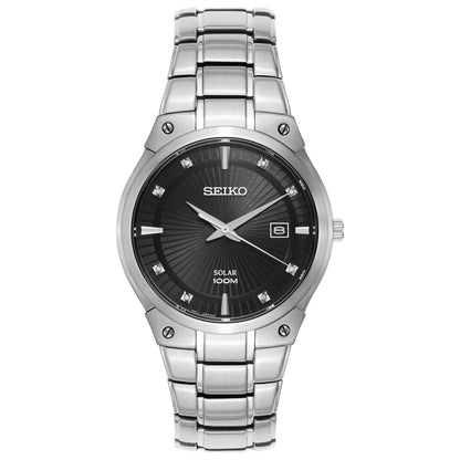 Front view of Seiko Diamond Men's Solar Powered Quartz Watch SNE429