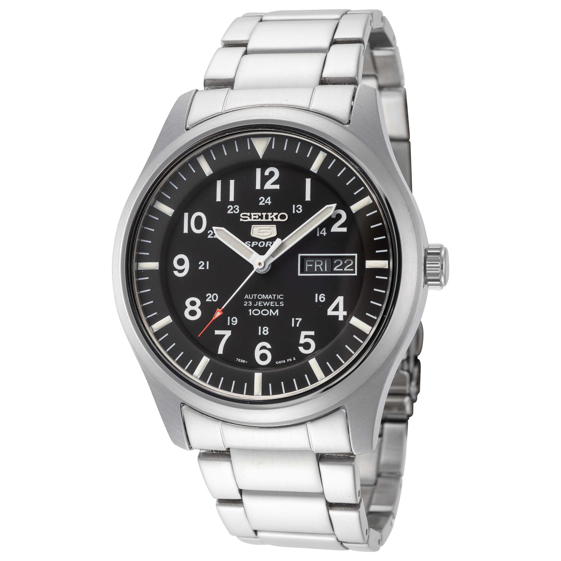 Front view of Seiko 5 Sports Automatic Men's Malaysian Mechanical Automatic (Self-Winding) Watch SNZG13