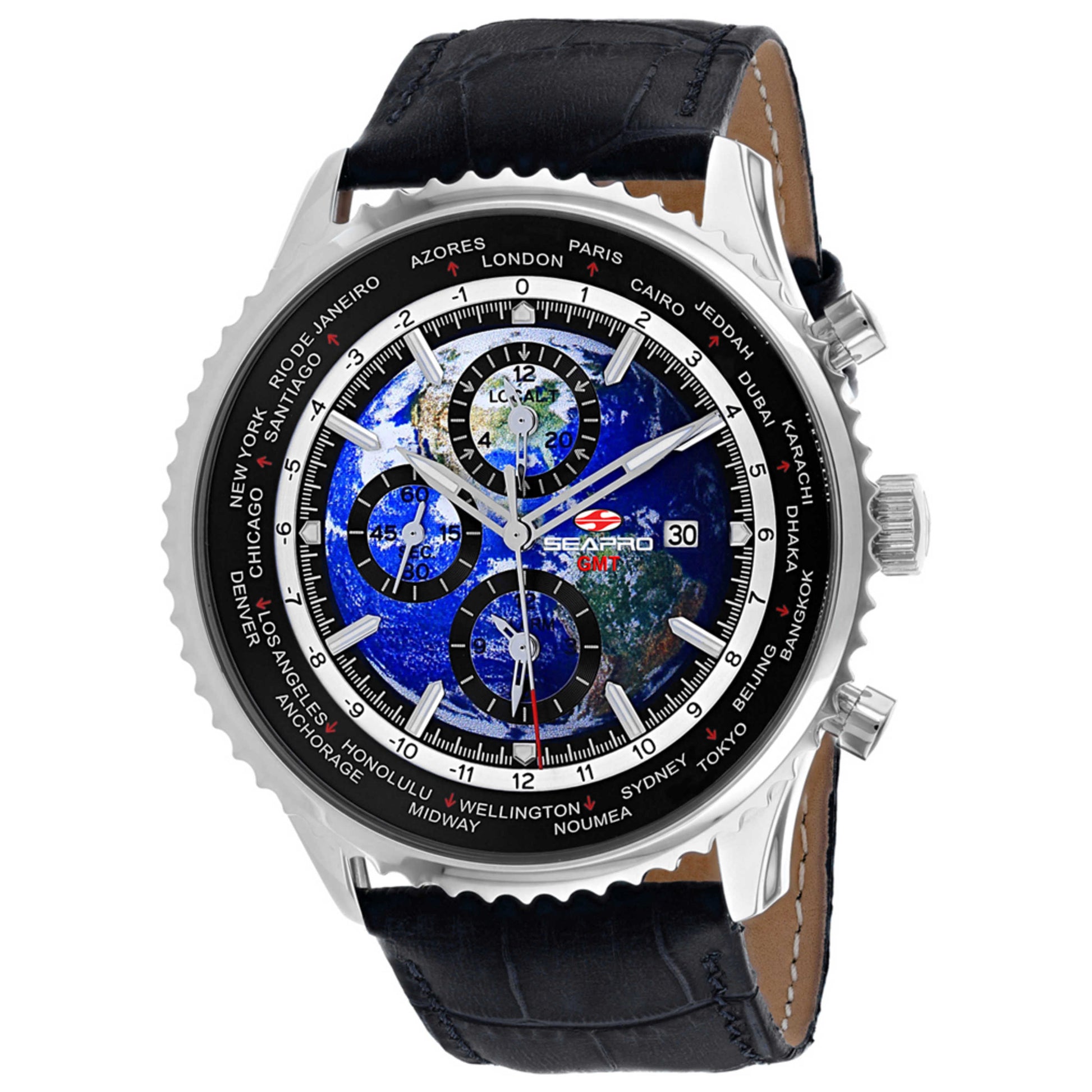 Front view of Seapro Meridian World Timer GMT Men's Quartz Watch SP7130