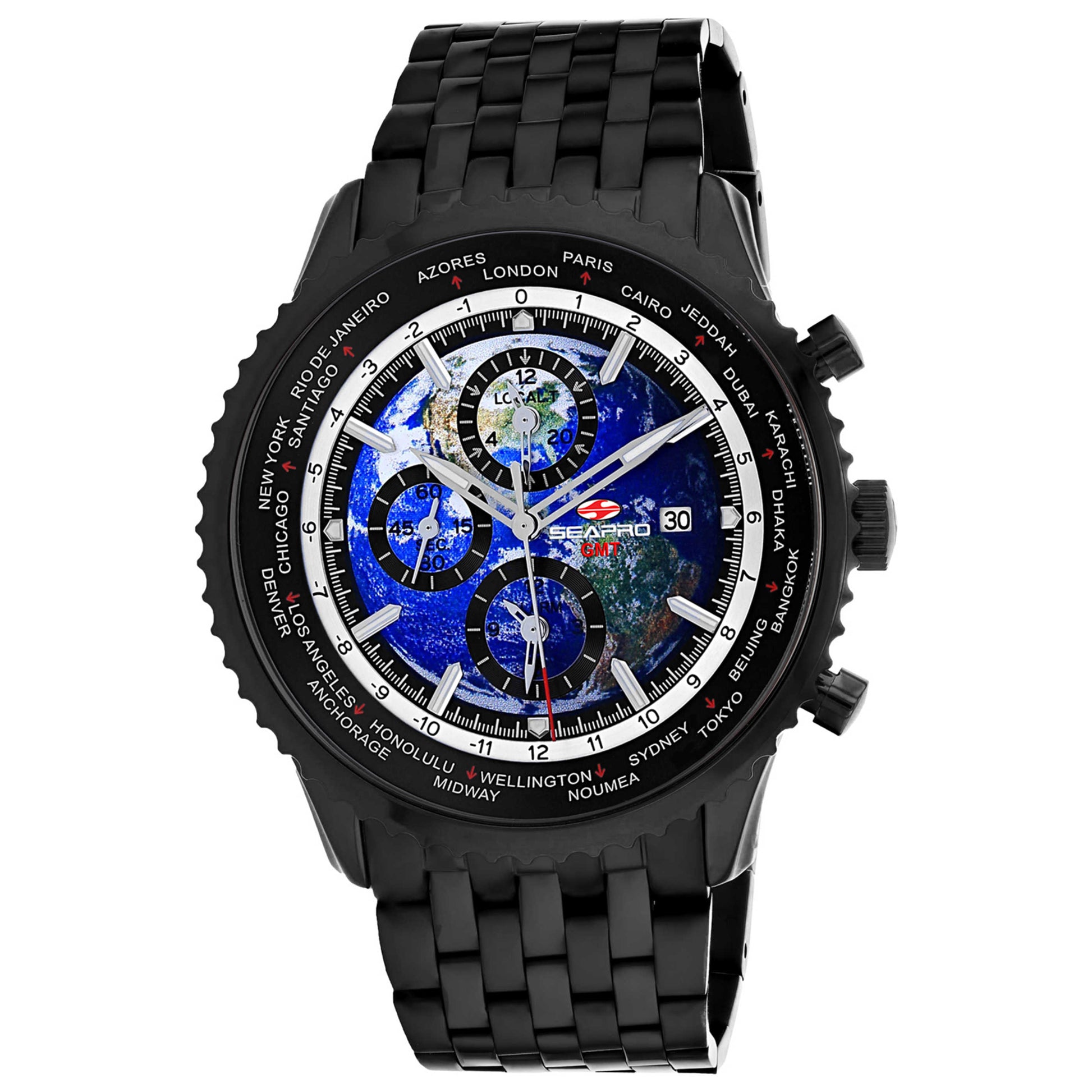 Front view of Seapro Meridian World Timer GMT Men's Quartz Watch SP7322