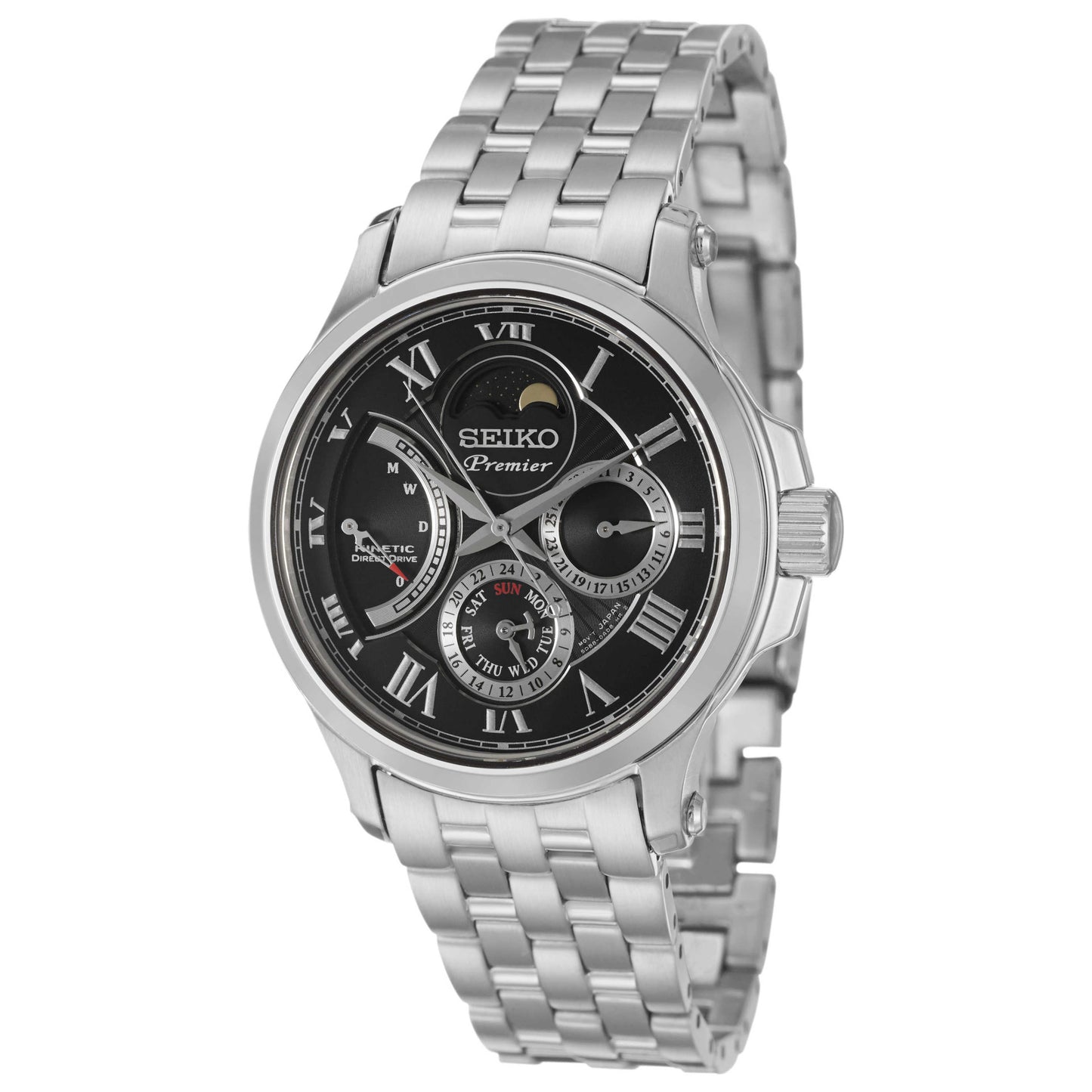 Front view of Seiko Premier Men's Kinetic Powered/Autoquartz Watch SRX005