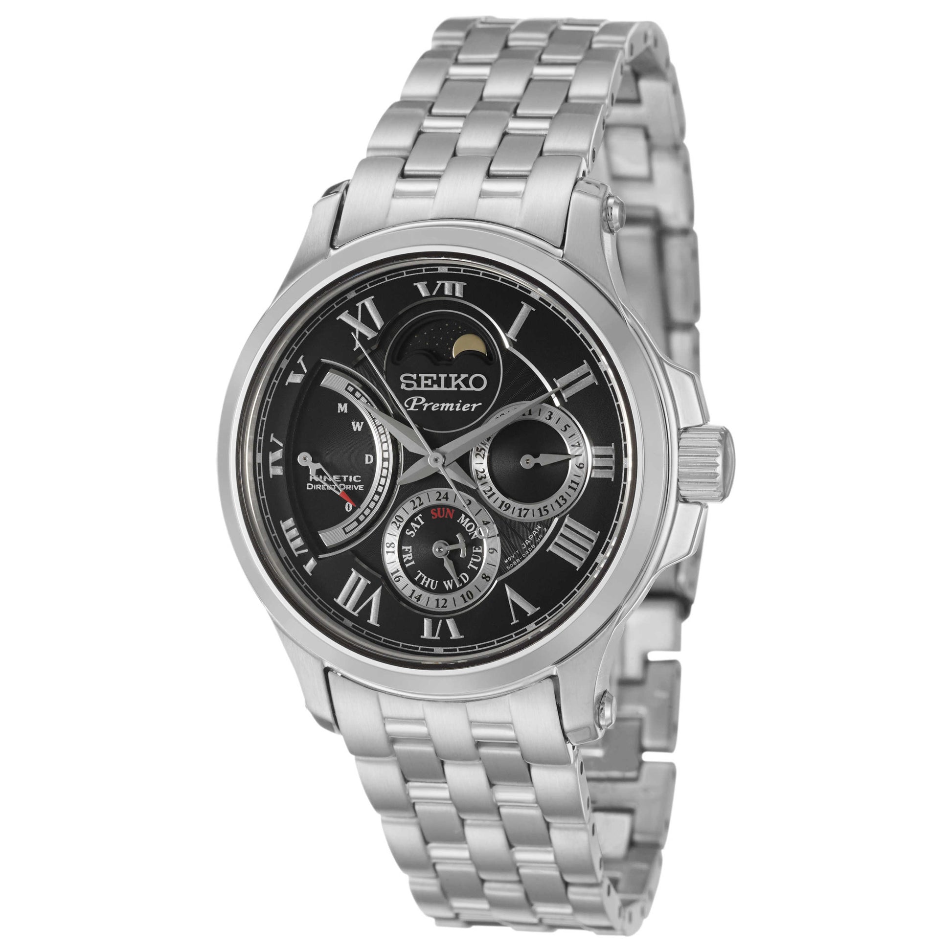 Front view of Seiko Premier Men's Kinetic Powered/Autoquartz Watch SRX005