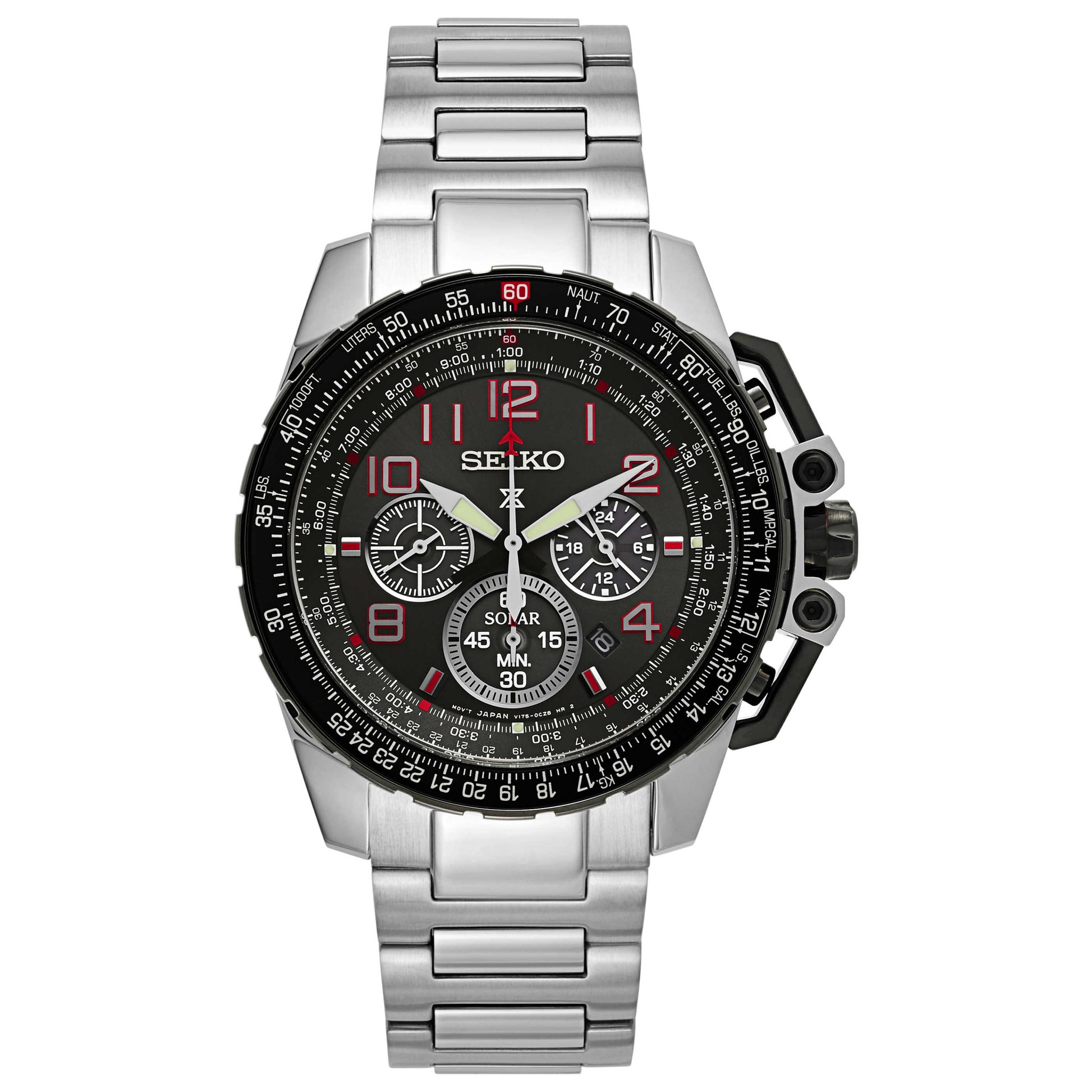Front view of Seiko Prospex Men's Solar Powered Quartz Watch SSC315