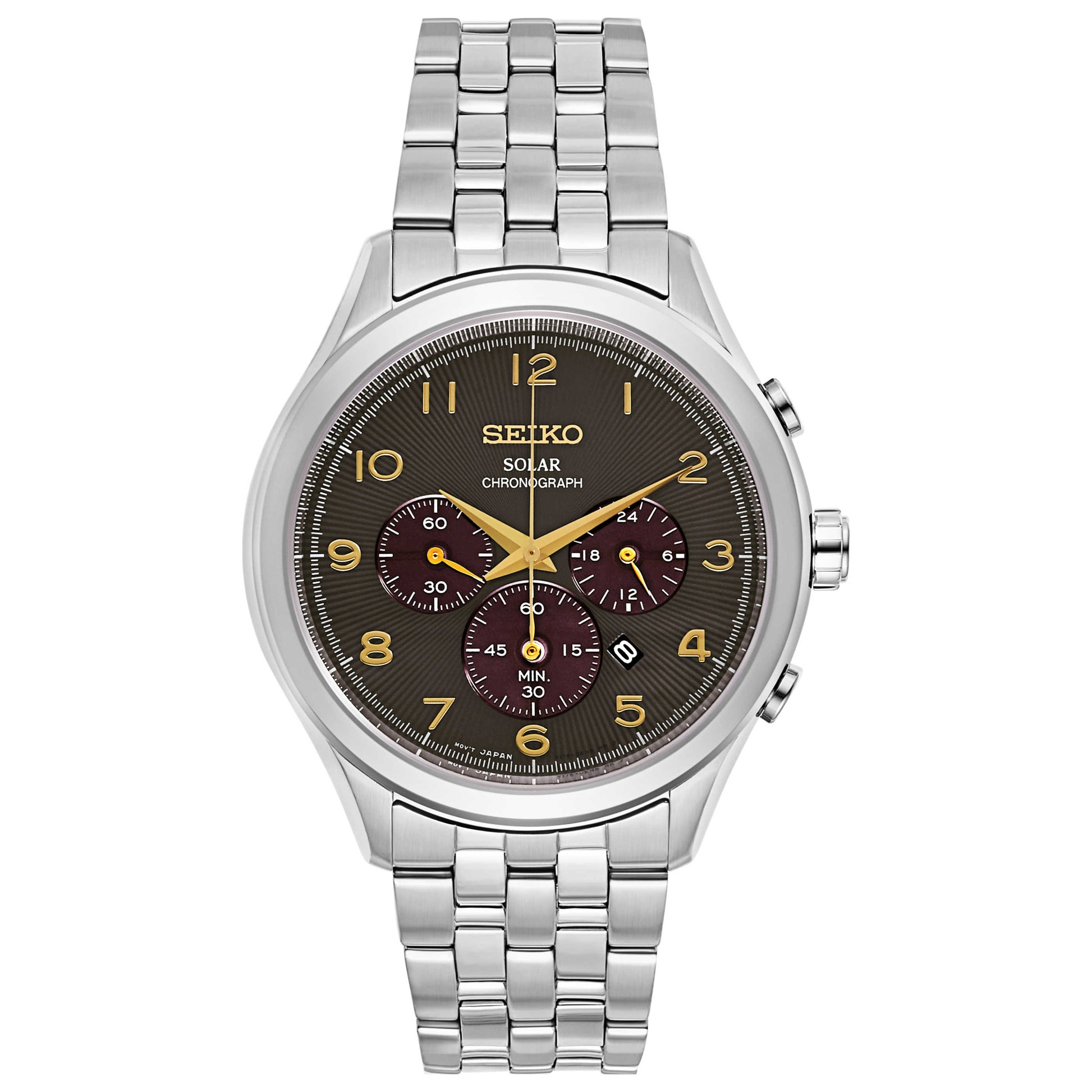 Front view of Seiko Chronograph Men's Solar Powered Quartz Watch SSC563