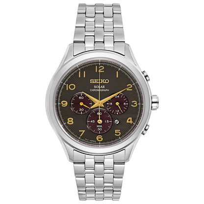 Front view of Seiko Chronograph Men's Solar Powered Quartz Watch SSC563