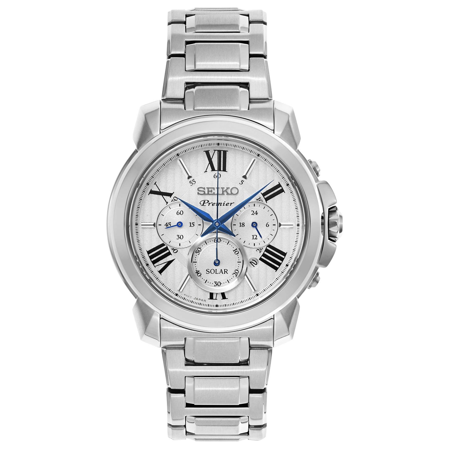 Front view of Seiko Premier Men's Solar Powered Quartz Watch SSC595