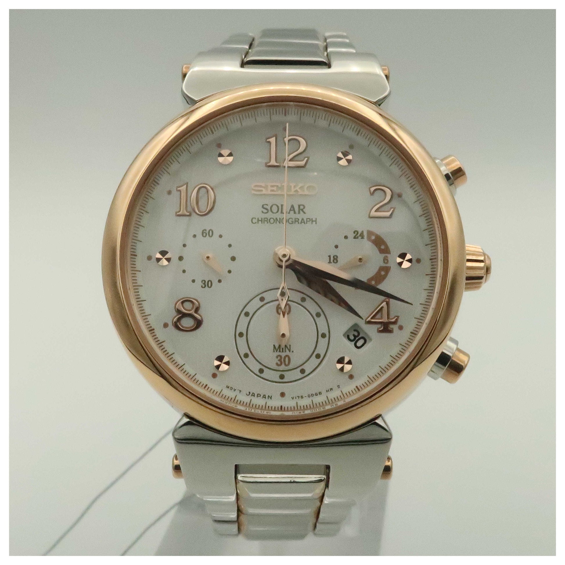 Front view of Seiko Core Women's Solar Powered Quartz Watch SSC862-PO