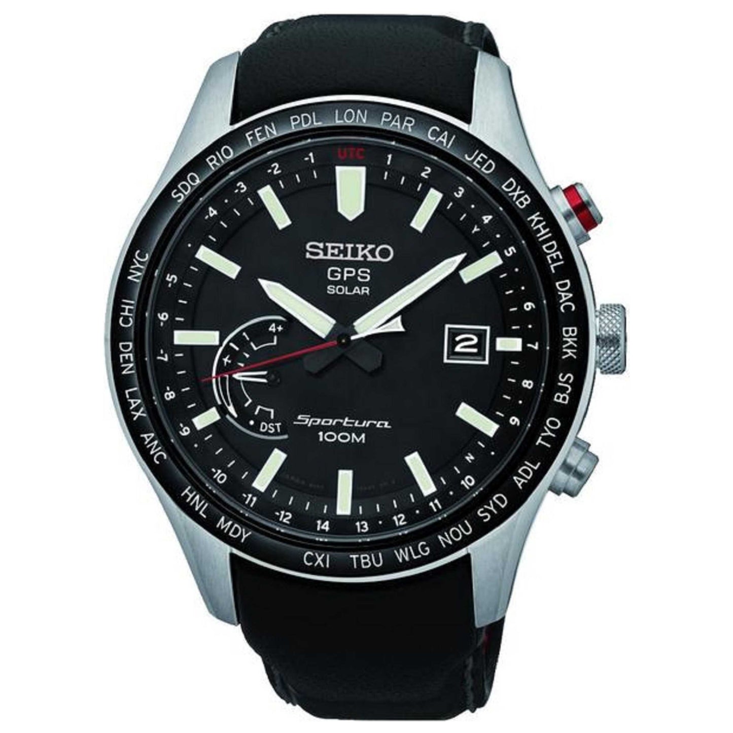 Front view of Seiko Sportura Men's Solar Powered Quartz Watch SSF007