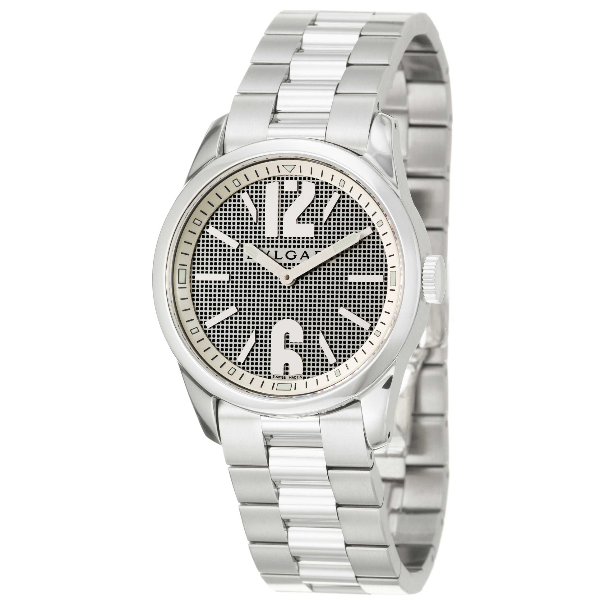 Front view of Bulgari Solotempo Men's Swiss Quartz (Battery-Powered) Watch ST37SS