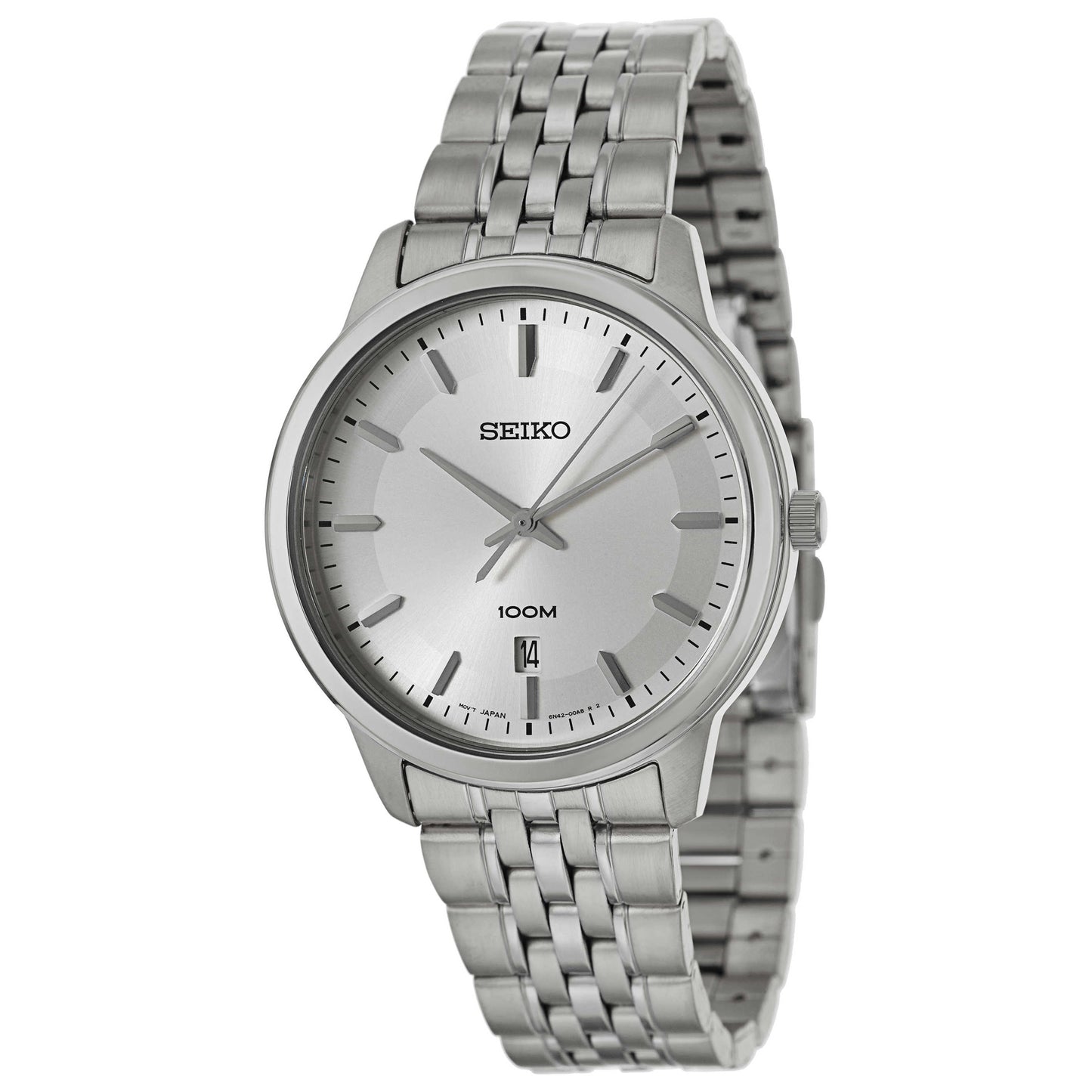 Front view of Seiko Bracelet Men's Japanese Quartz (Battery-Powered) Watch SUR027