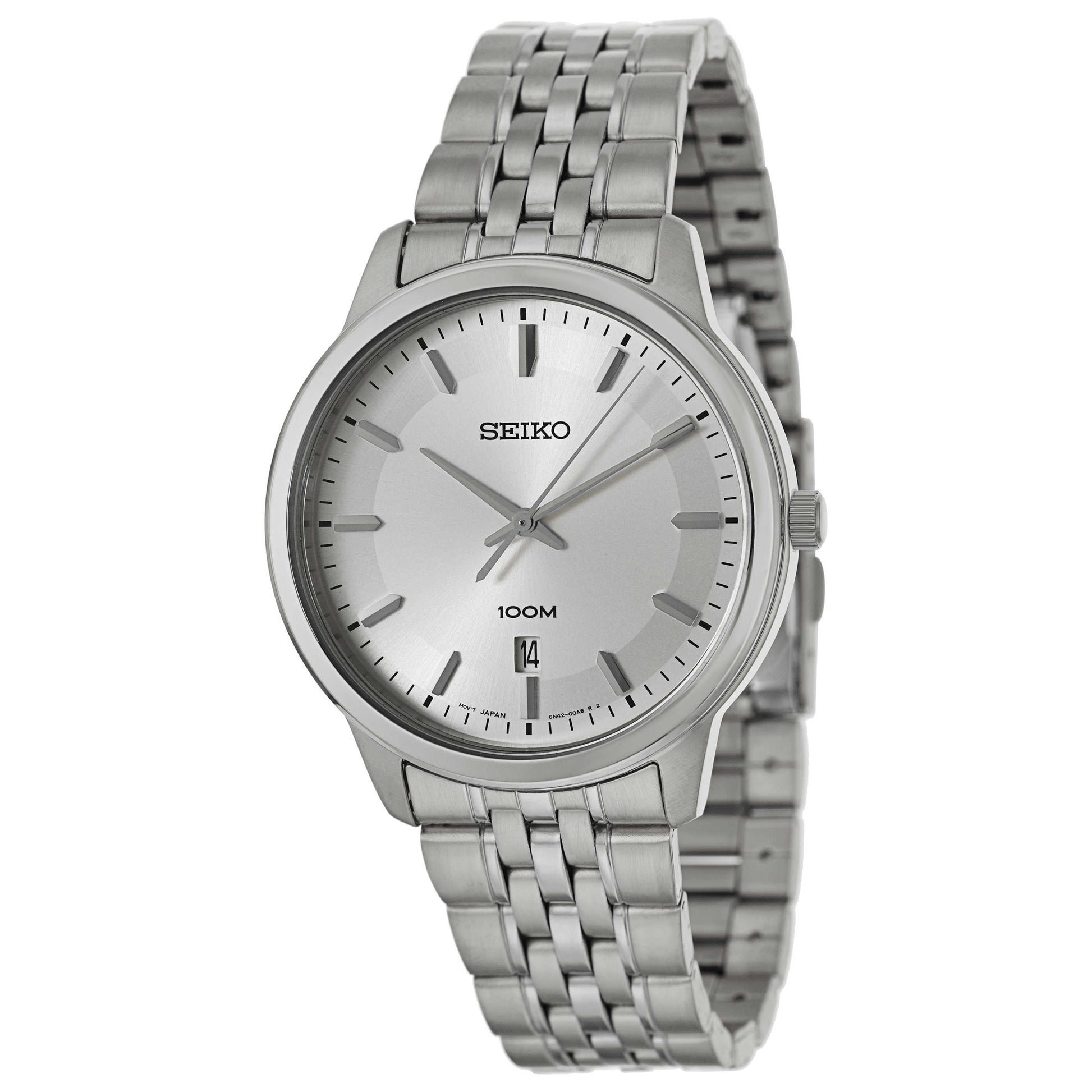 Front view of Seiko Bracelet Men's Japanese Quartz (Battery-Powered) Watch SUR027