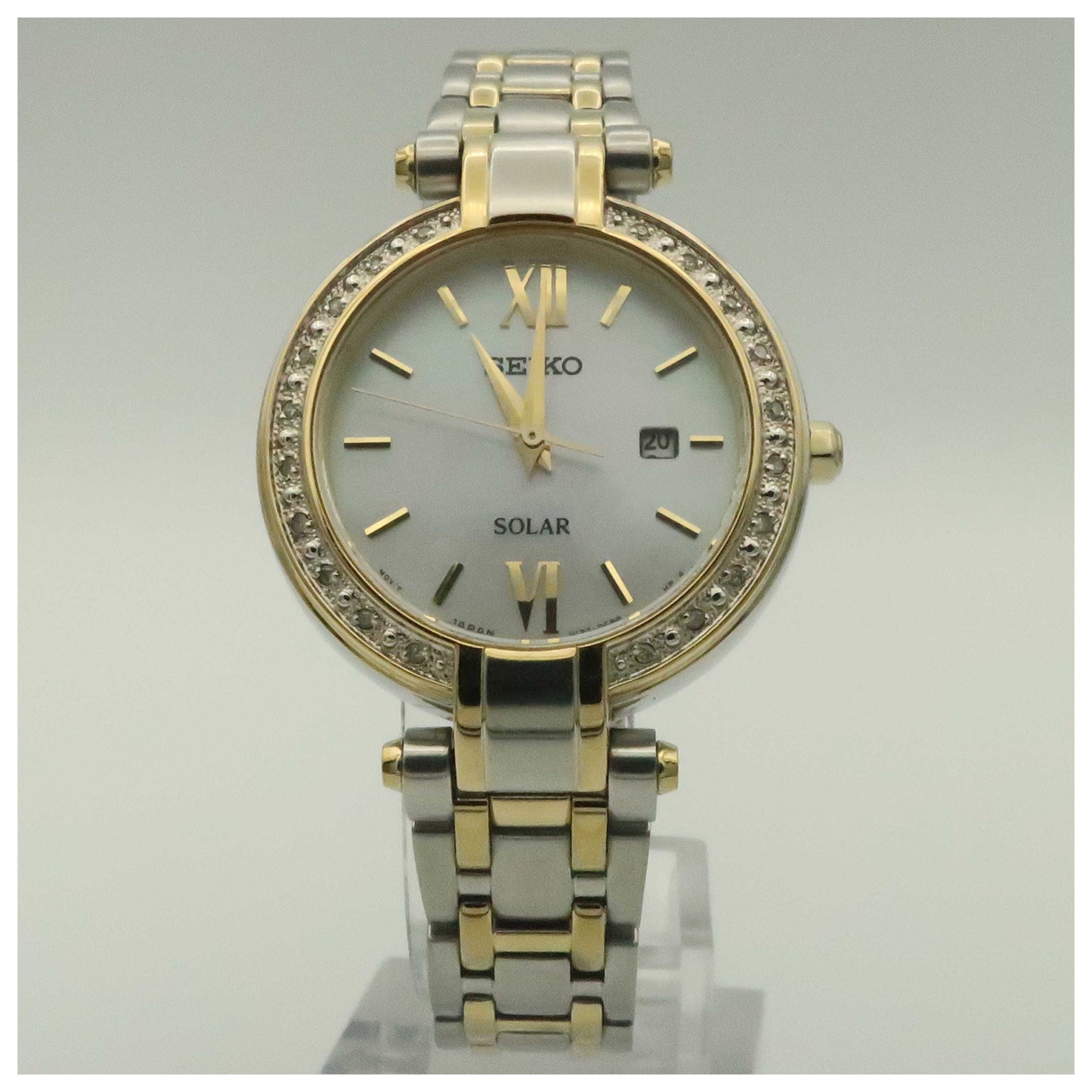 Front view of Seiko Tressia Women's Solar Powered Quartz Watch SUT198-PO