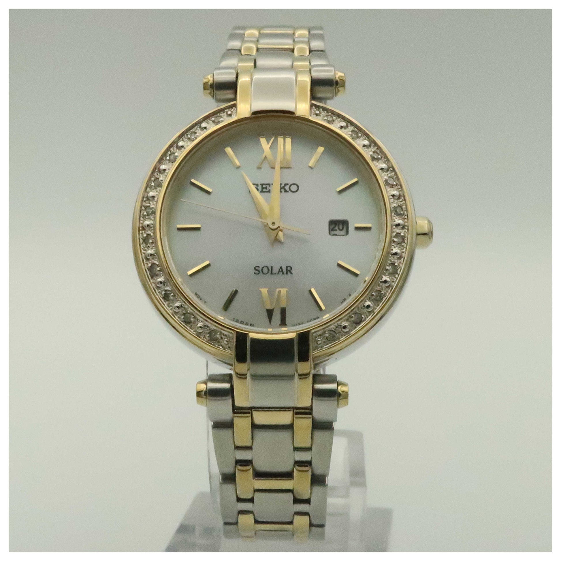 Front view of Seiko Tressia Women's Solar Powered Quartz Watch SUT198-PO