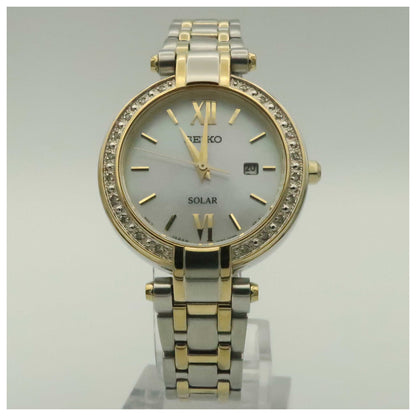 Front view of Seiko Tressia Women's Solar Powered Quartz Watch SUT198-PO