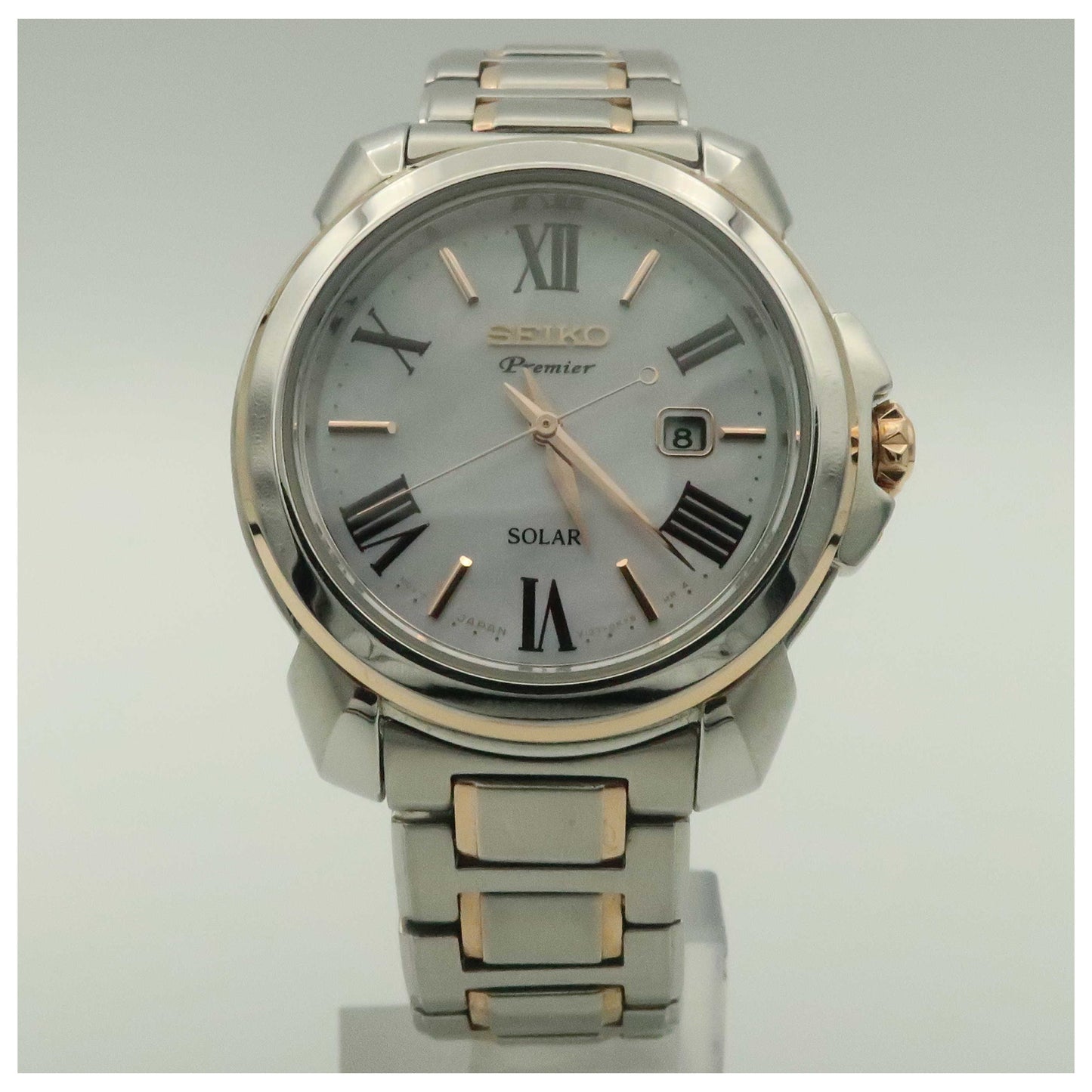 Front view of Seiko Premier Women's Solar Powered Quartz Watch SUT322-PO