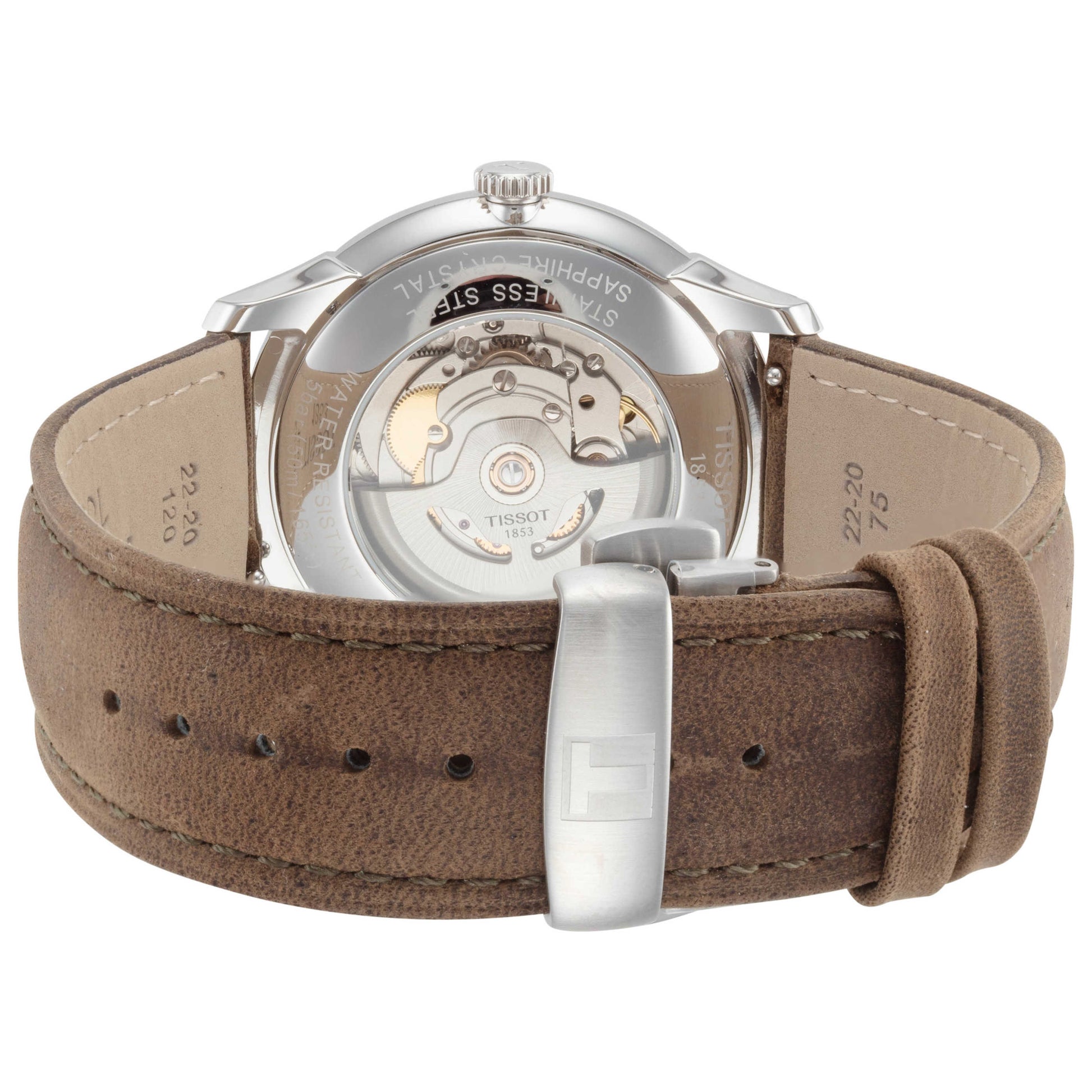 Back view of Tissot Chemin des Tourelles Men's Automatic Watch T1394071626100