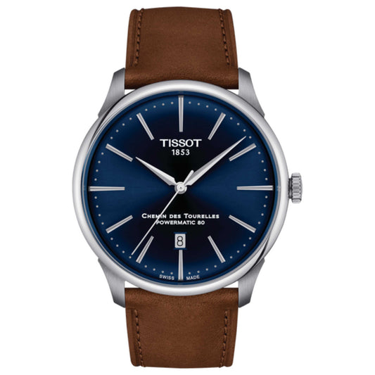 Front view of Tissot Chemin des Tourelles Men's Automatic Watch T1398071604100