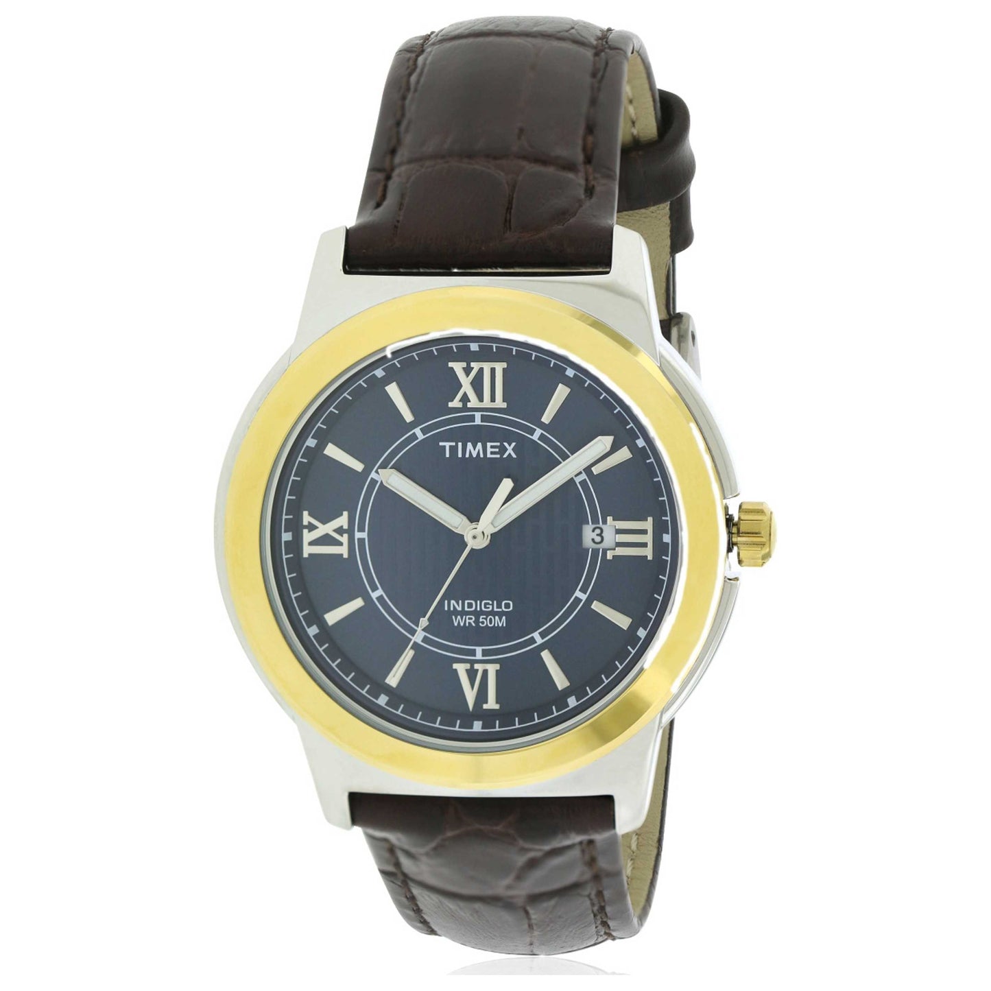 Front view of Timex Leather Men's Quartz Watch T2P521
