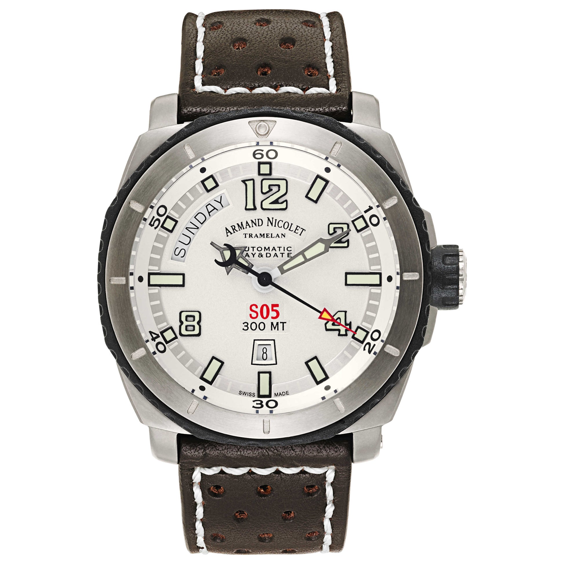 Front view of Armand Nicolet S05 Men's Automatic Watch T610A-1-AG-P160TM4