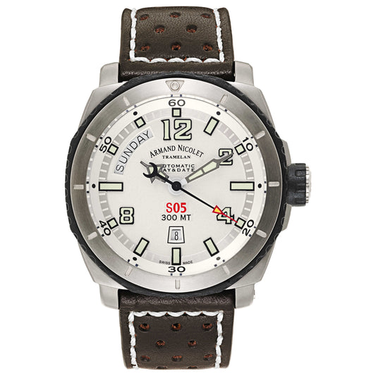 Front view of Armand Nicolet S05 Men's Automatic Watch T610A-1-AG-P160TM4