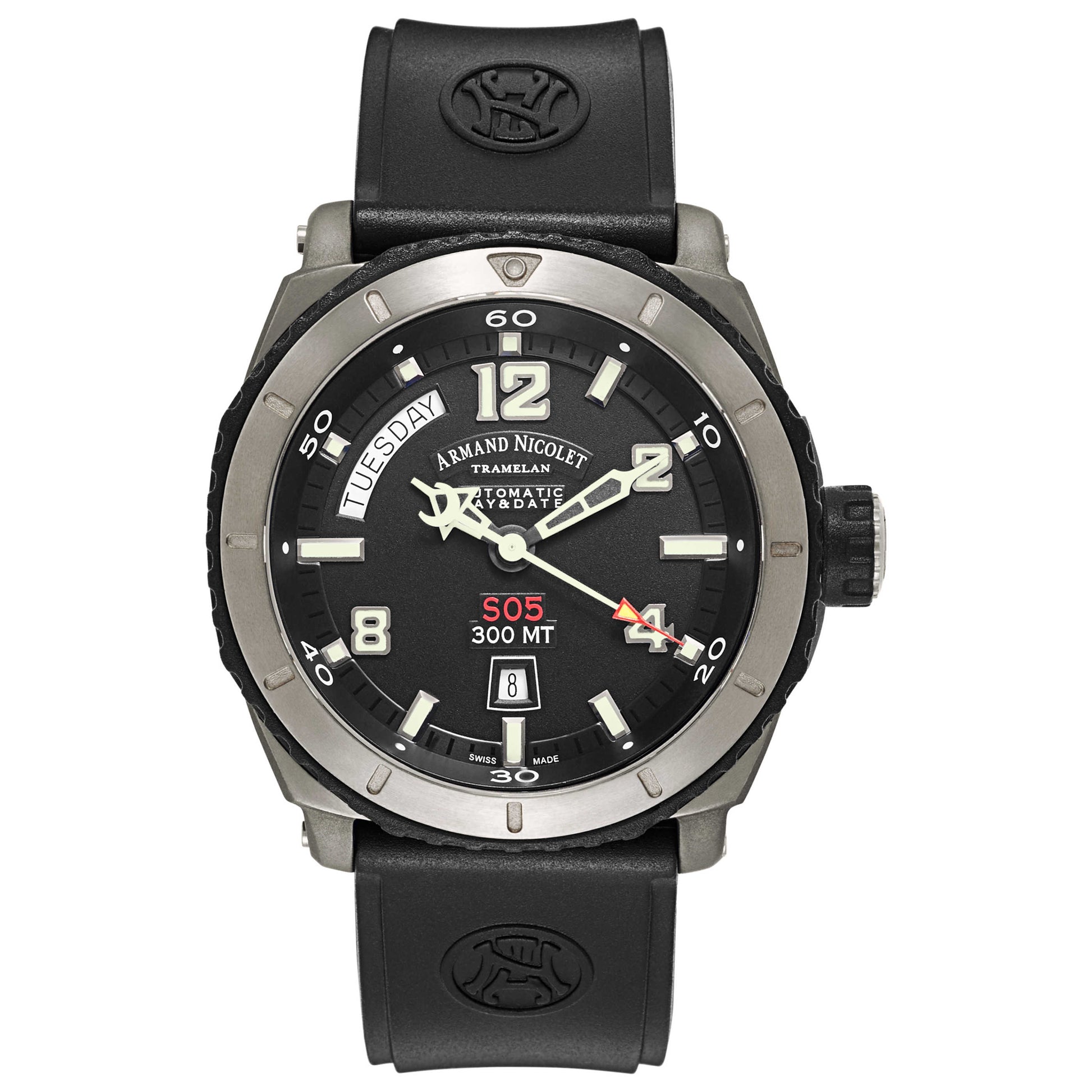 Front view of Armand Nicolet S05 Men's Automatic Watch T610A-1-GR-G9610