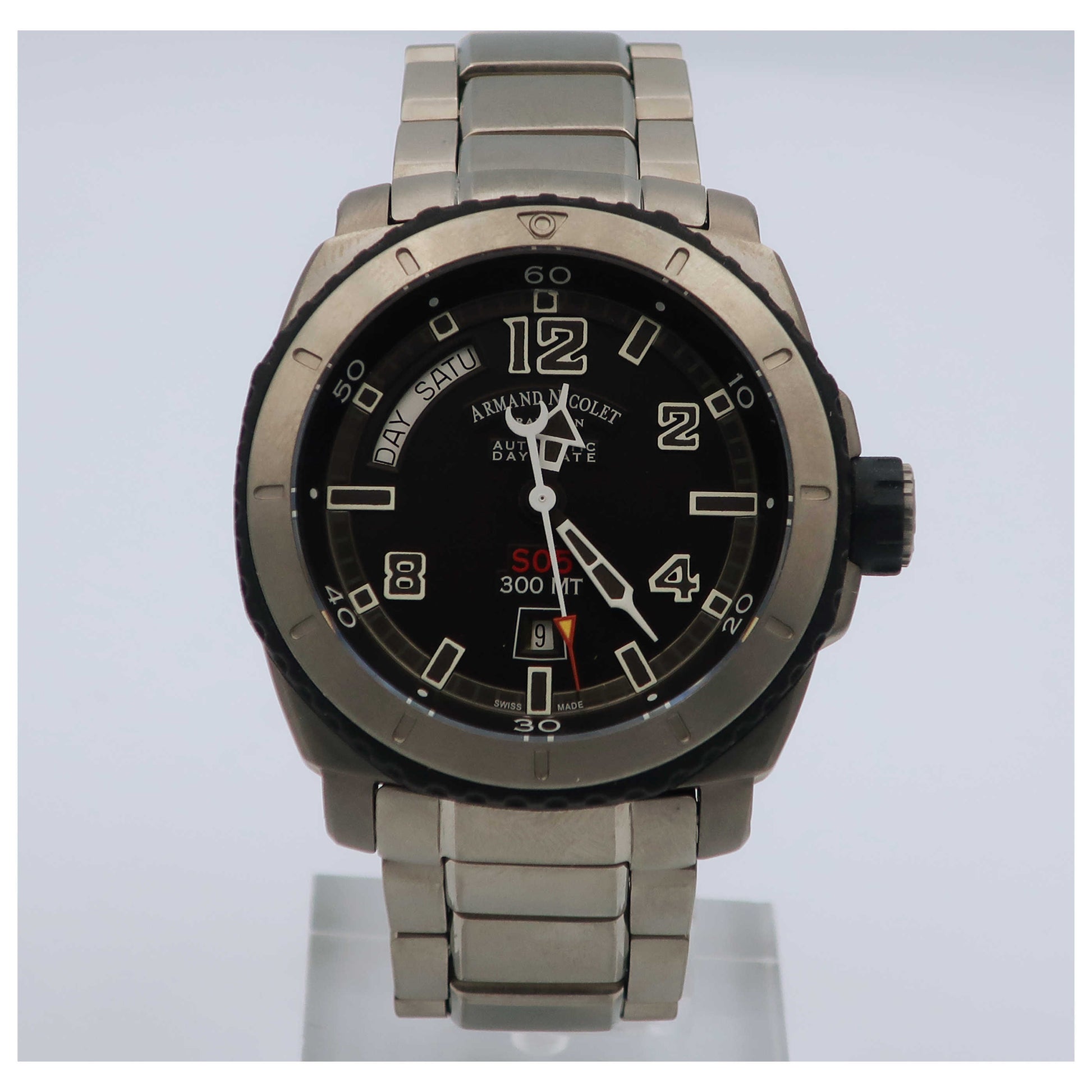 Front view of Armand Nicolet S05 Men's Automatic Watch T610A-1-GR-MT610-PO