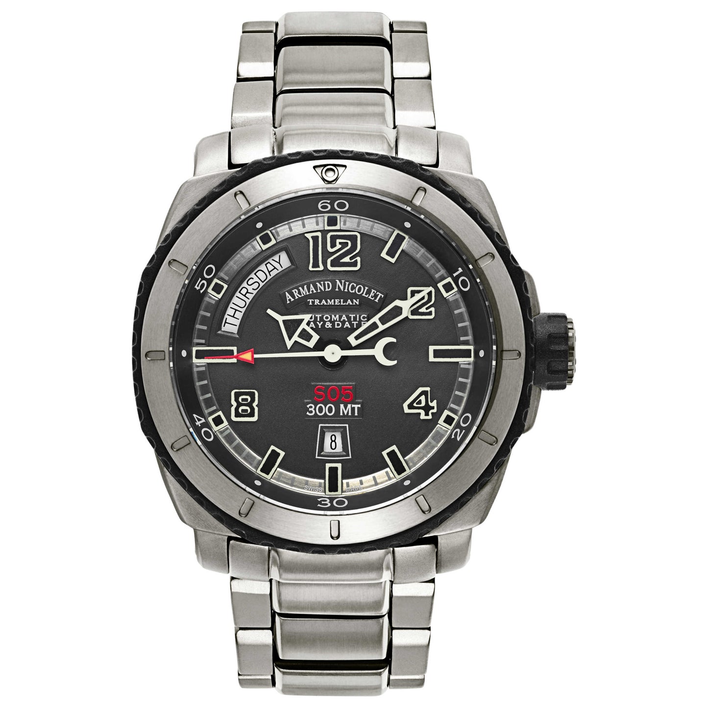 Front view of Armand Nicolet S05 Men's Automatic Watch T610A-1-GR-MT610