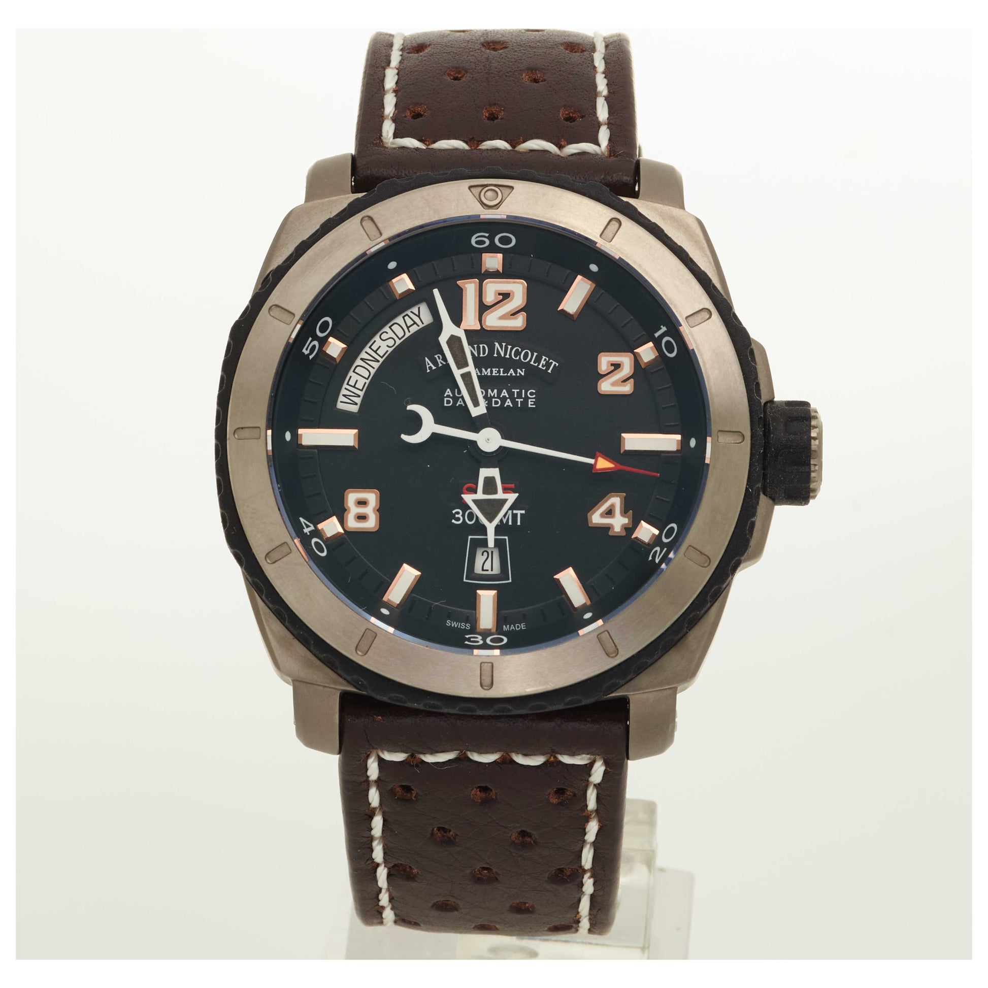 Front view of Armand Nicolet S05 Men's Automatic Watch T610A-1-NSP160MR4-SD
