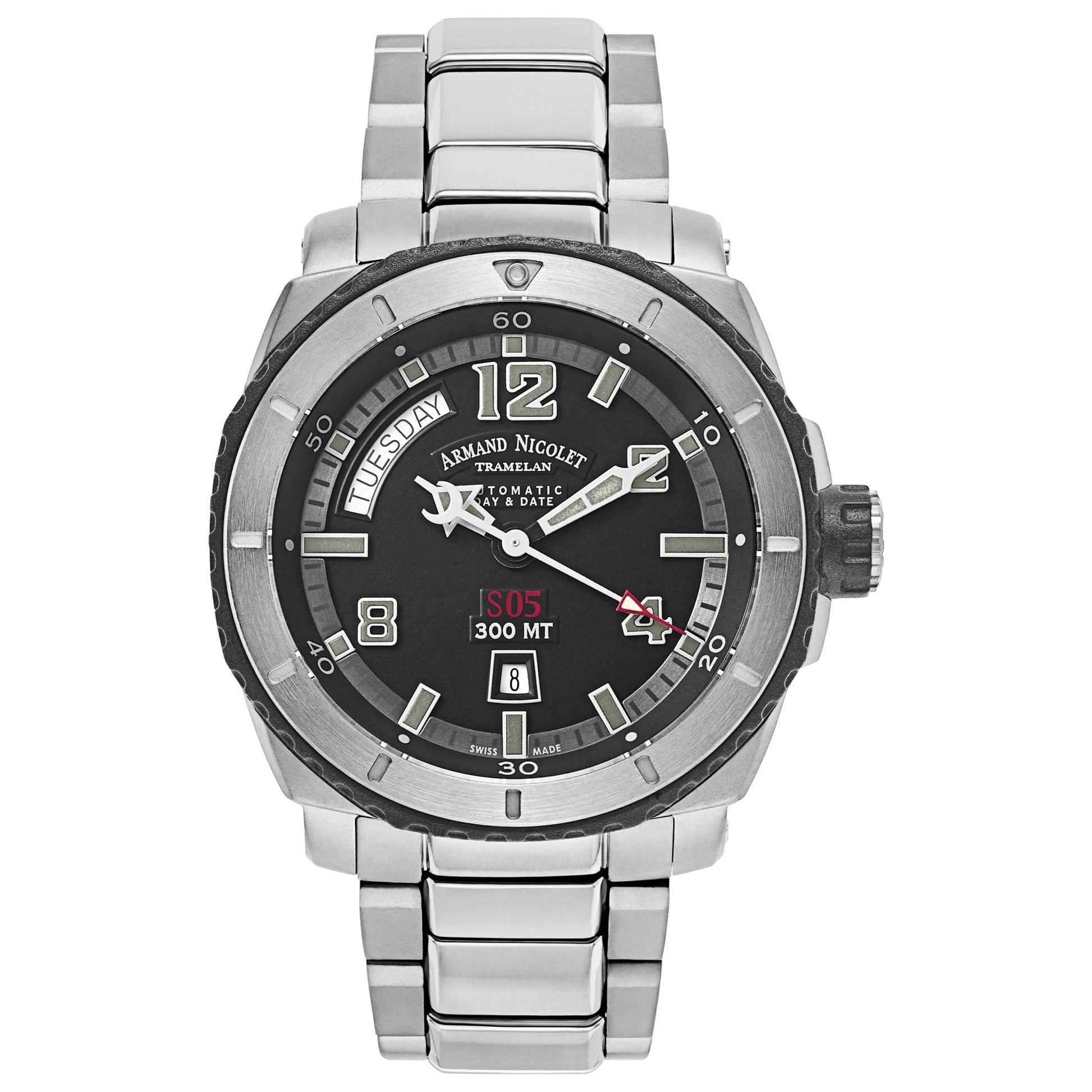Front view of Armand Nicolet S05 Men's Automatic Watch T610AGN-GR-MT612