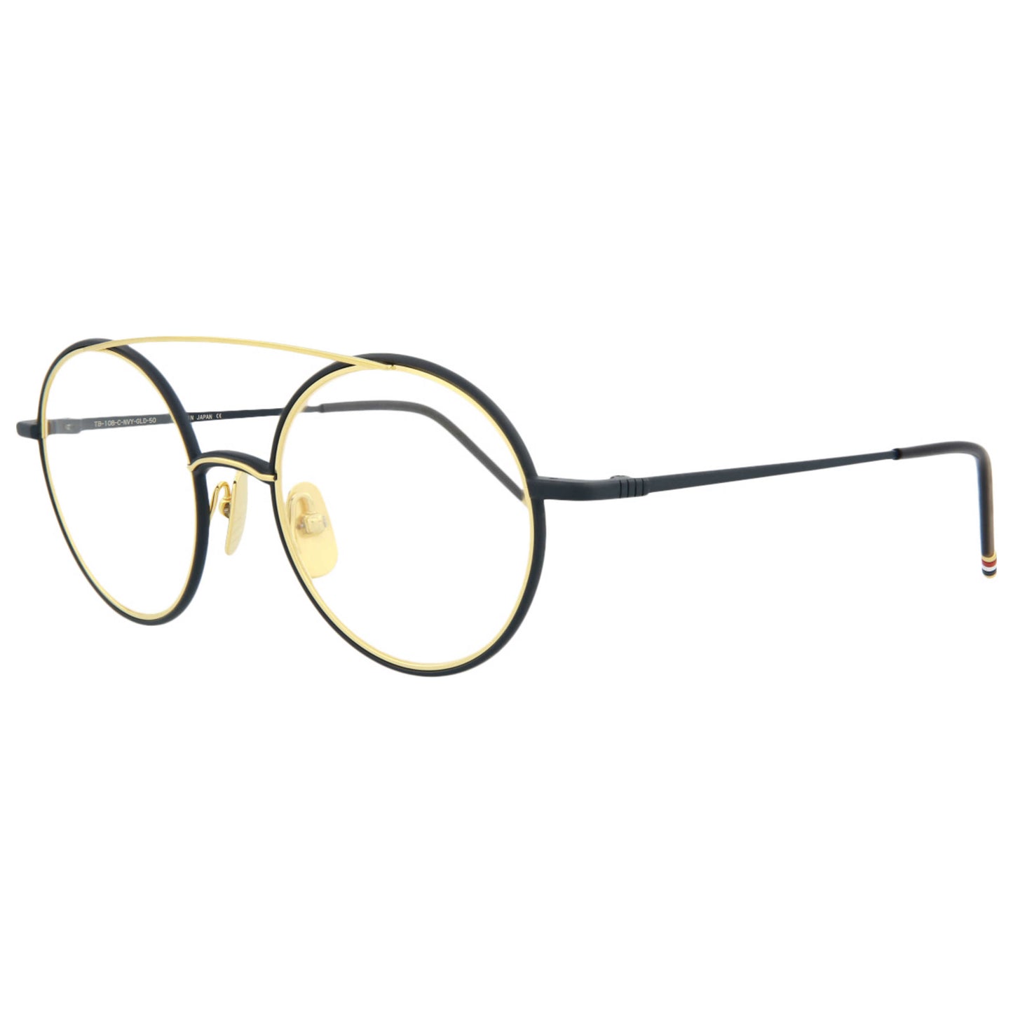 Front view of Thom Browne Novelty Unisex Opticals TB108-CNVYGLD-50