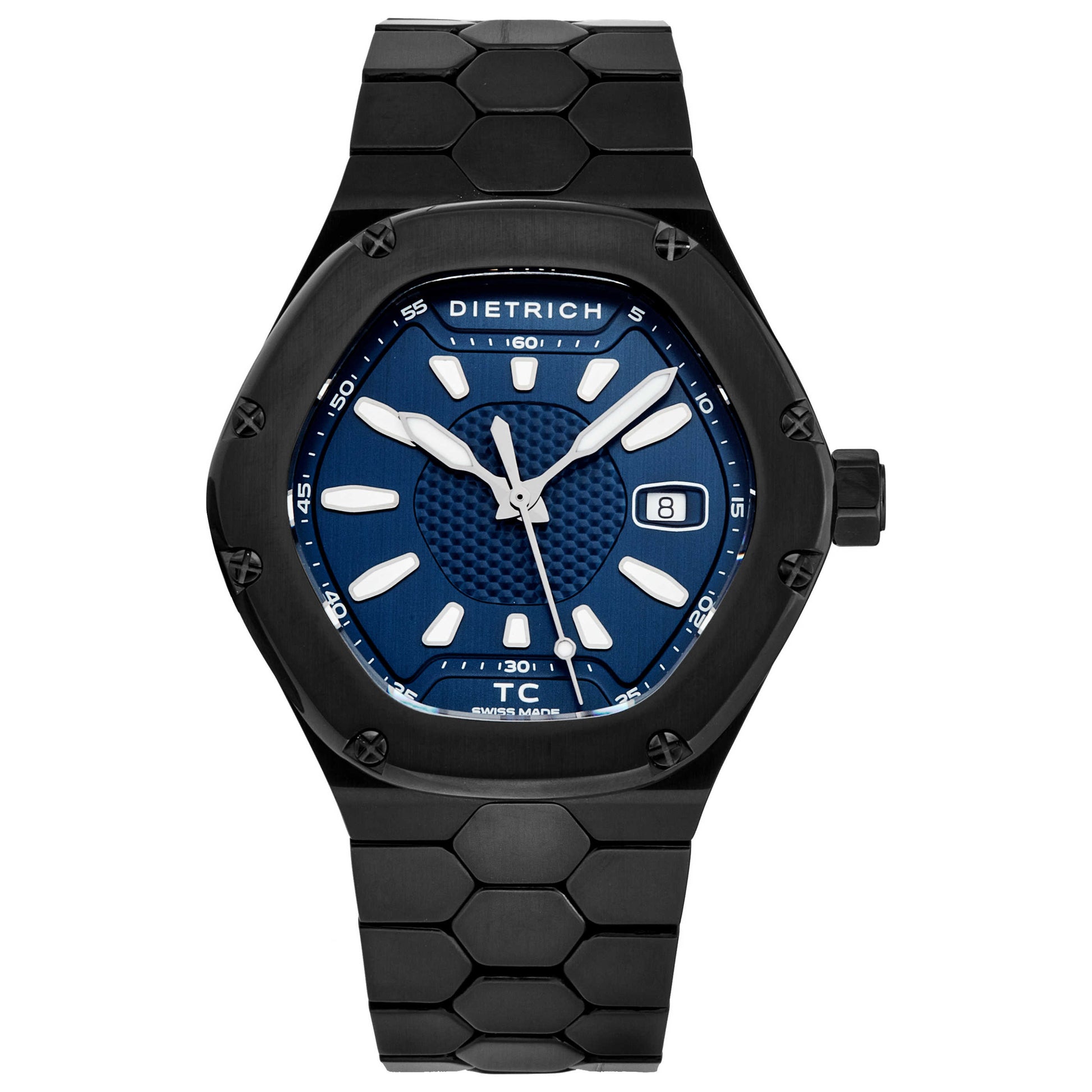 Front view of Dietrich Time Companion Men's Automatic Watch TC PVD BLUE