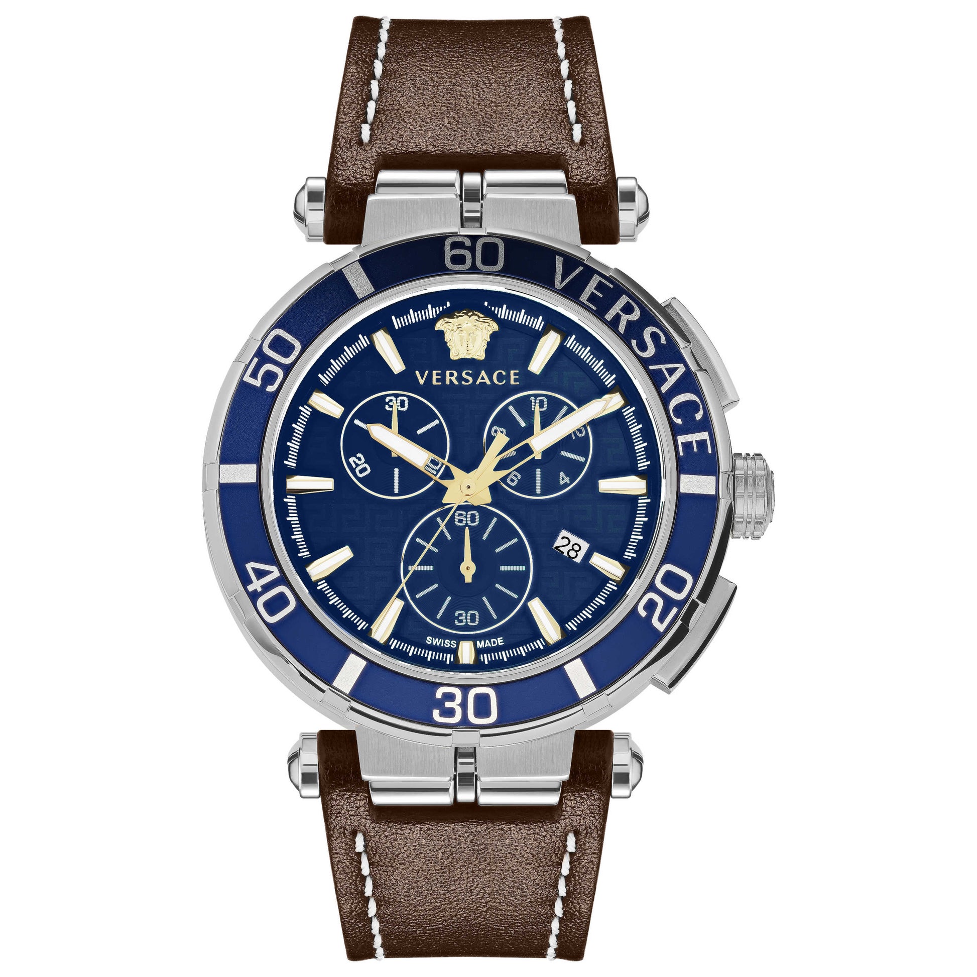 Front view of Versace Greca Chrono Men's Quartz Watch VE3L00122