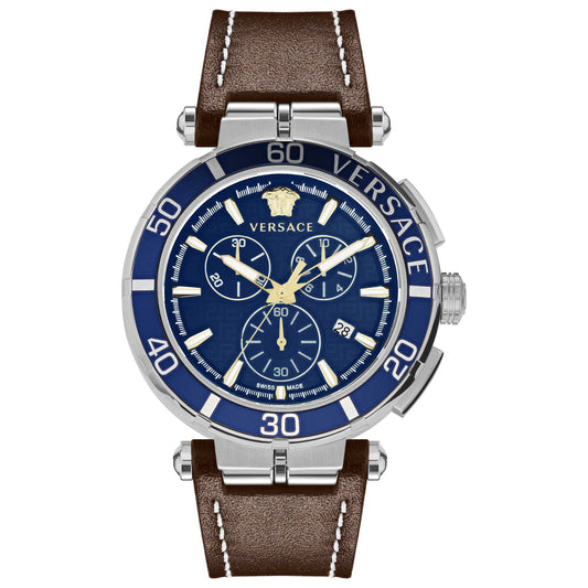 Front view of Versace Greca Chrono Men's Quartz Watch VE3L00122