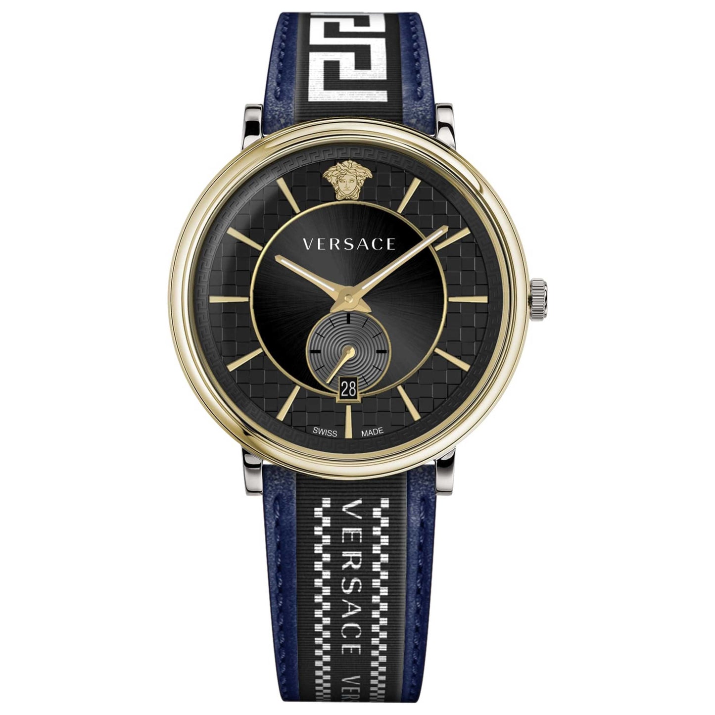 Front view of Versace V-Circle Greca Edition Men's Quartz Watch VEBQ01419