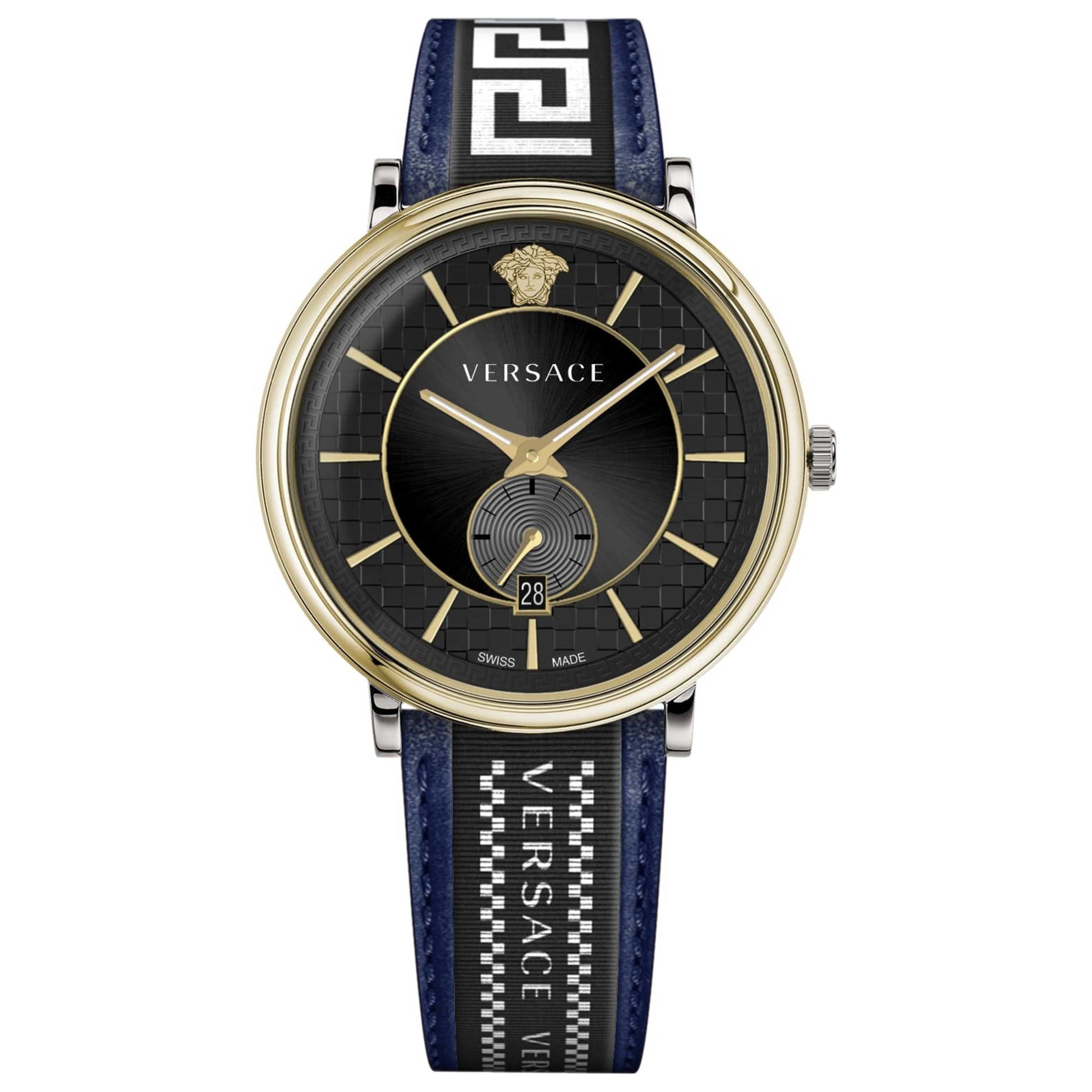 Front view of Versace V-Circle Greca Edition Men's Quartz Watch VEBQ01419