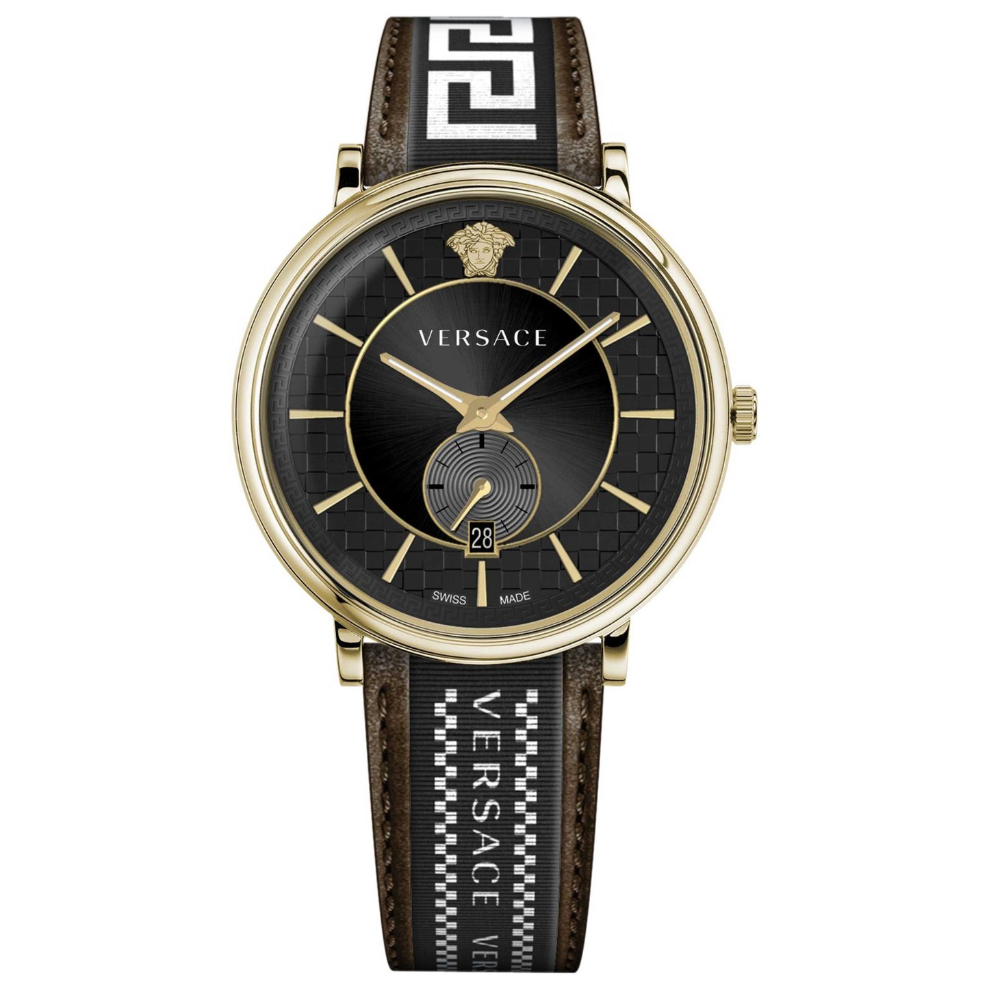 Front view of Versace V-Circle Greca Edition Men's Quartz Watch VEBQ01619