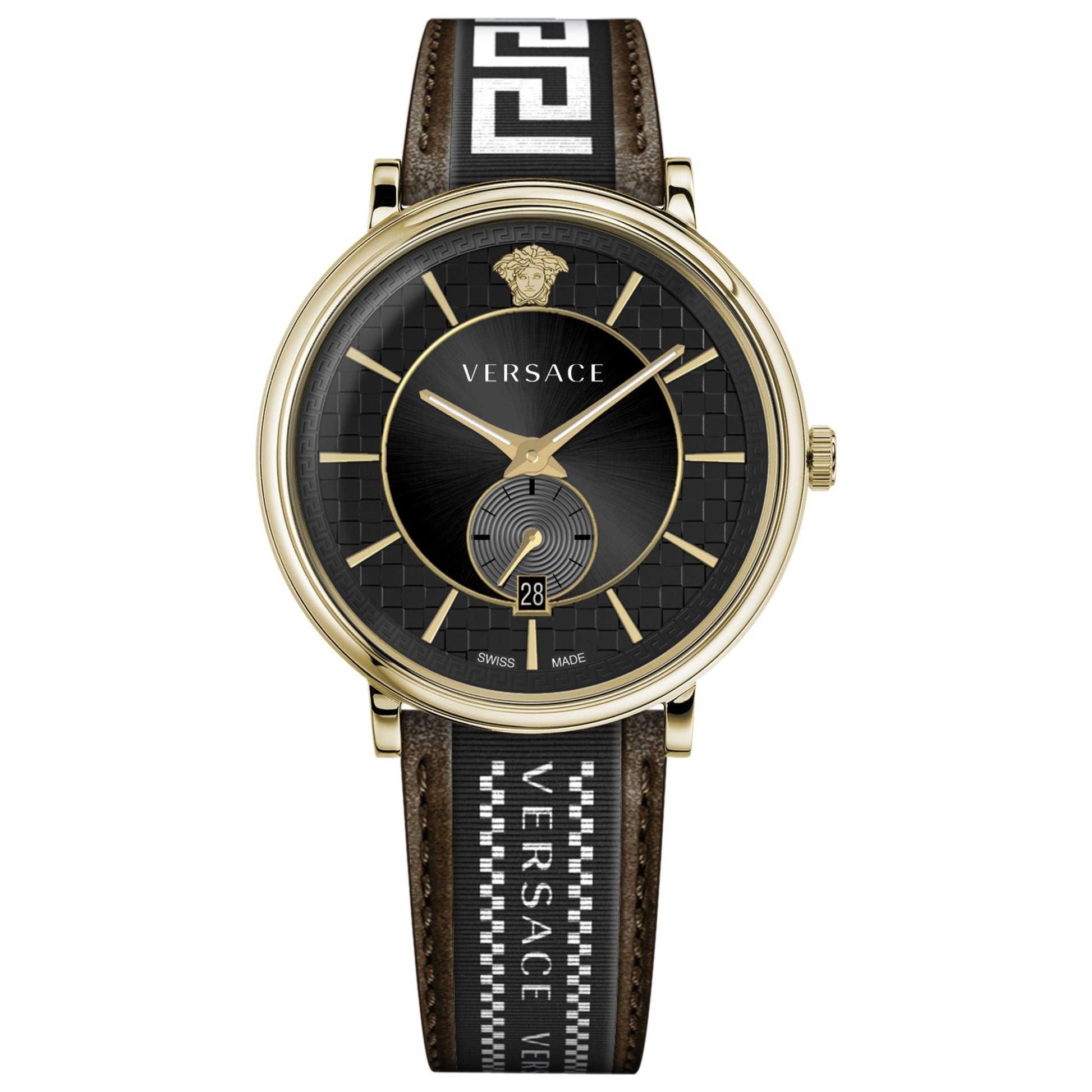 Front view of Versace V-Circle Greca Edition Men's Quartz Watch VEBQ01619