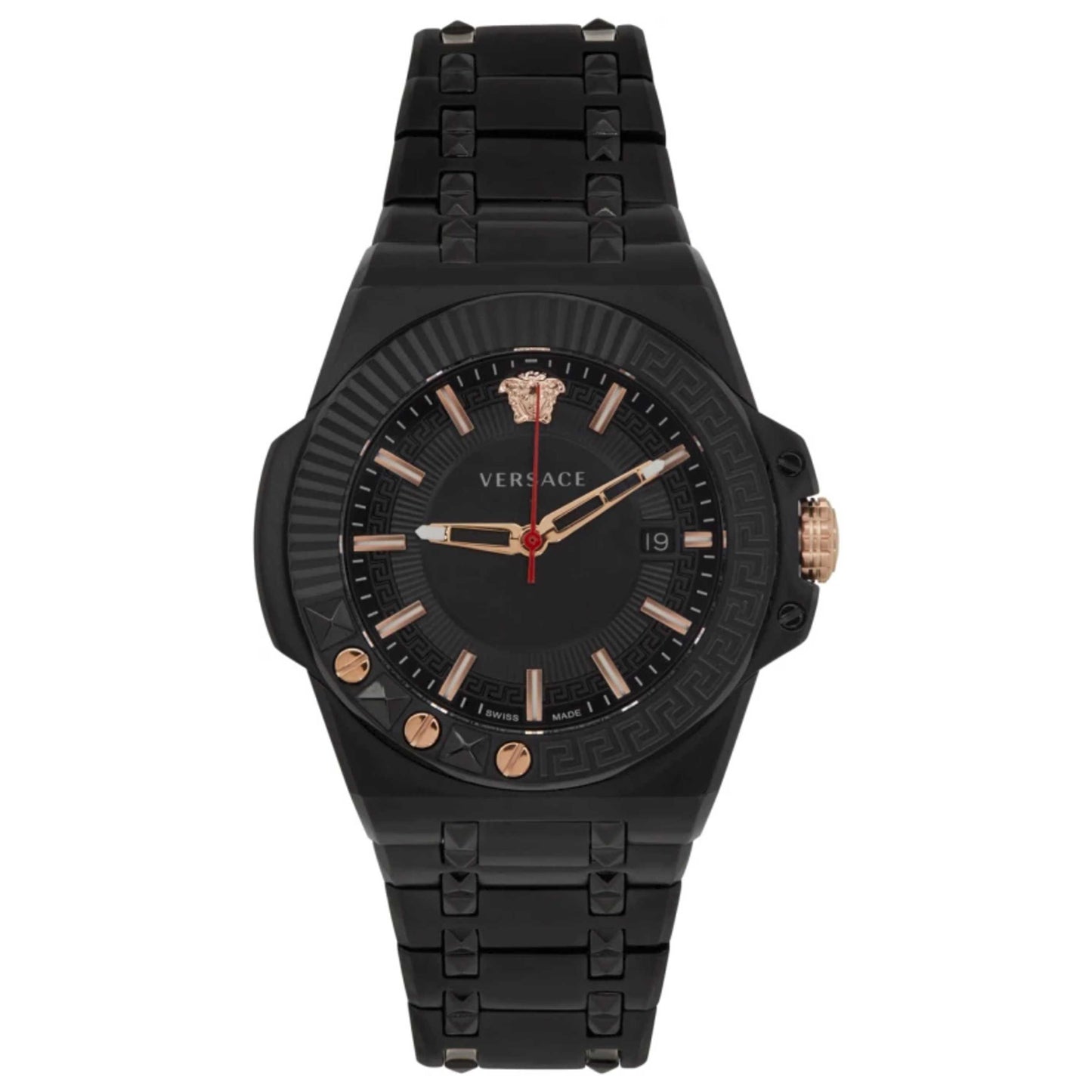 Front view of Versace Chain Reaction Men's Quartz Watch VEDY00719